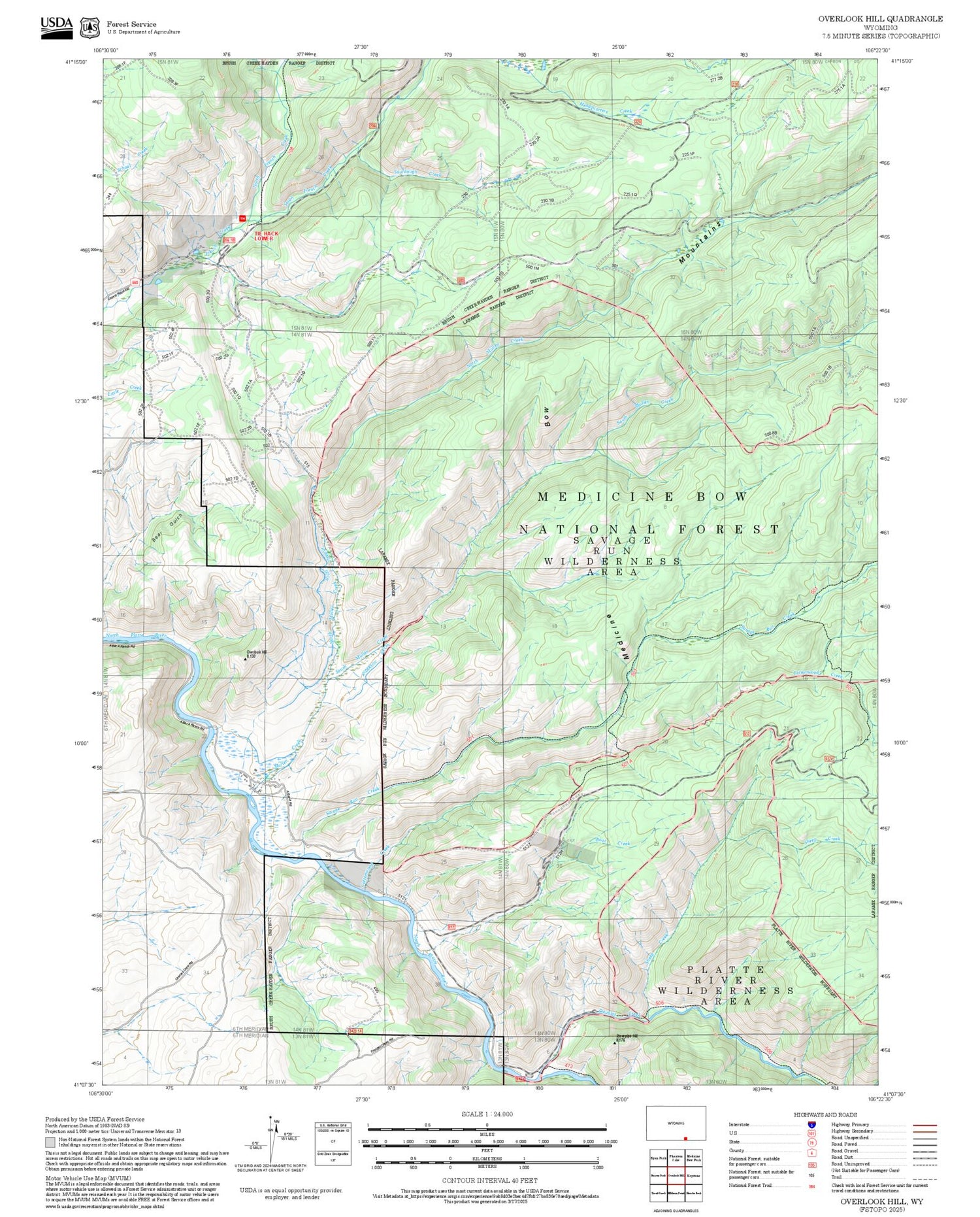 2025 Forest Service Topo Map of Overlook Hill Wyoming