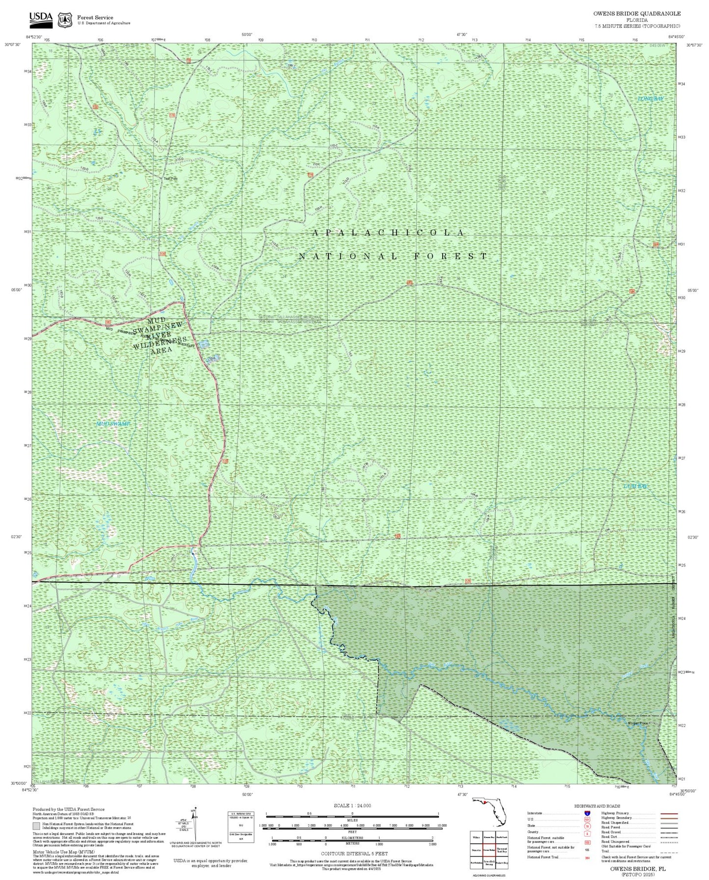 2025 Forest Service Topo Map of Owens Bridge Florida
