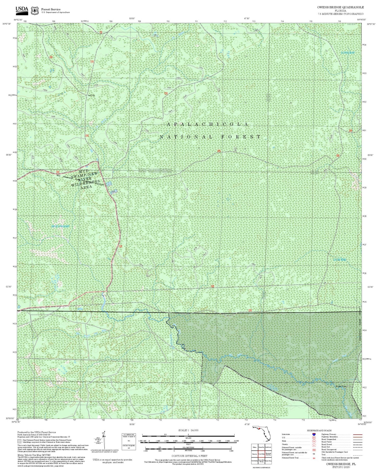 2025 Forest Service Topo Map of Owens Bridge Florida