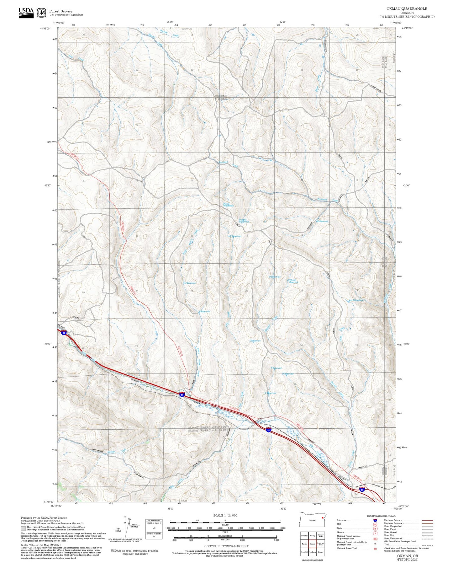 2025 Forest Service Topo Map of Oxman Oregon