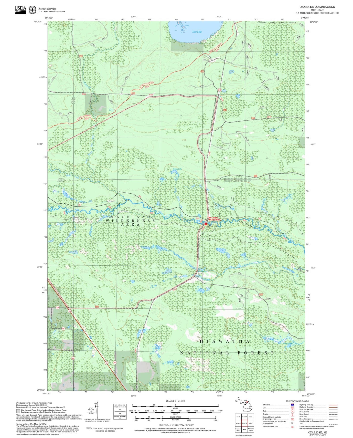 2025 Forest Service Topo Map of Ozark SE Michigan