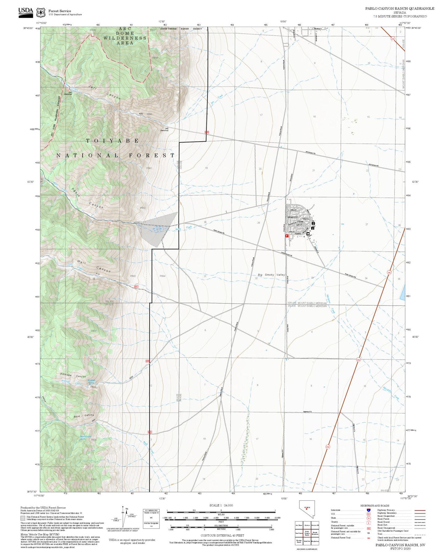 2025 Forest Service Topo Map of Pablo Canyon Ranch Nevada