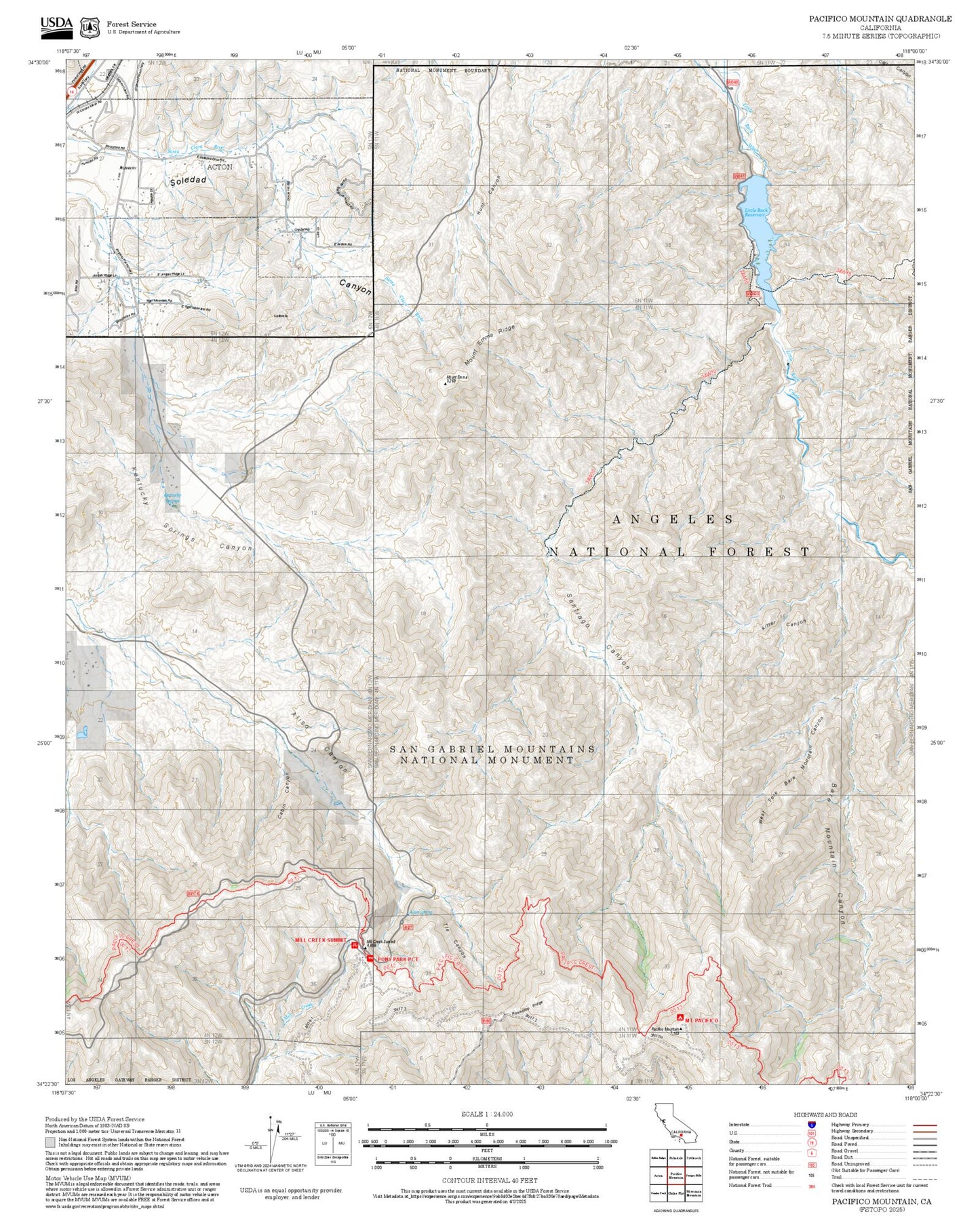 2025 Forest Service Topo Map of Pacifico Mountain California