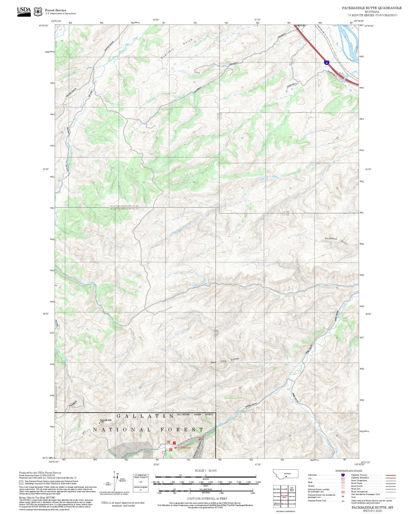 2025 Forest Service Topo Map of Packsaddle Butte Montana
