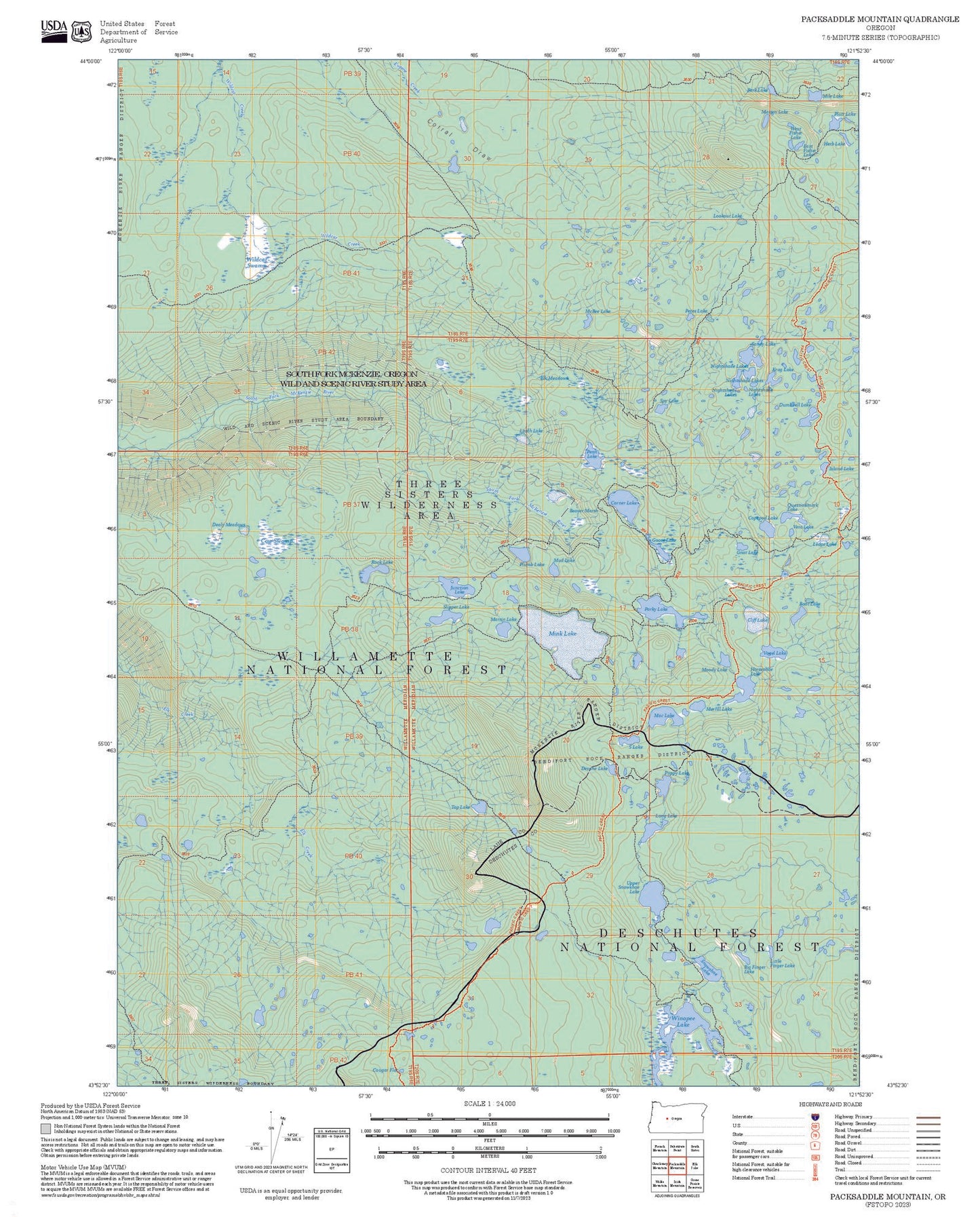 2025 Forest Service Topo Map of Packsaddle Mountain Oregon