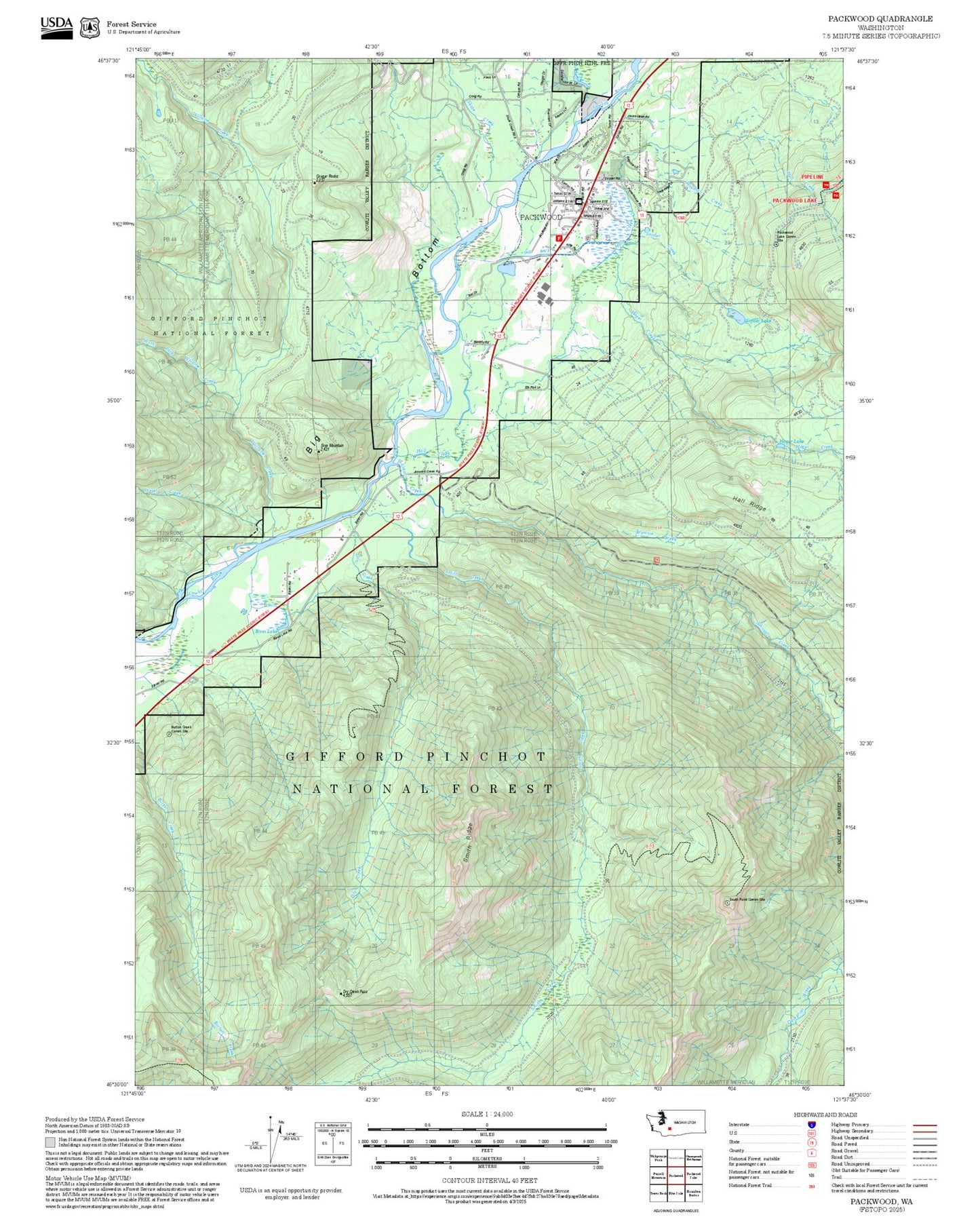 2025 Forest Service Topo Map of Packwood Washington