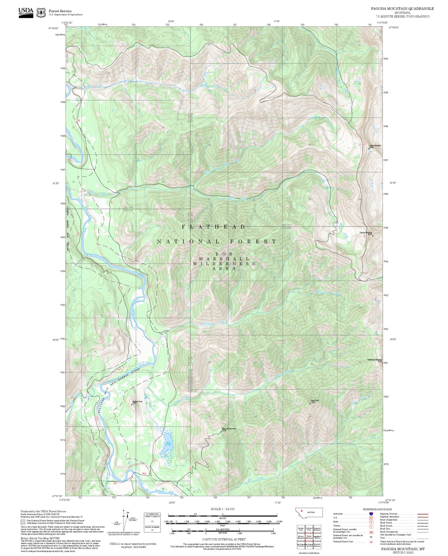 2025 Forest Service Topo Map of Pagoda Mountain Montana
