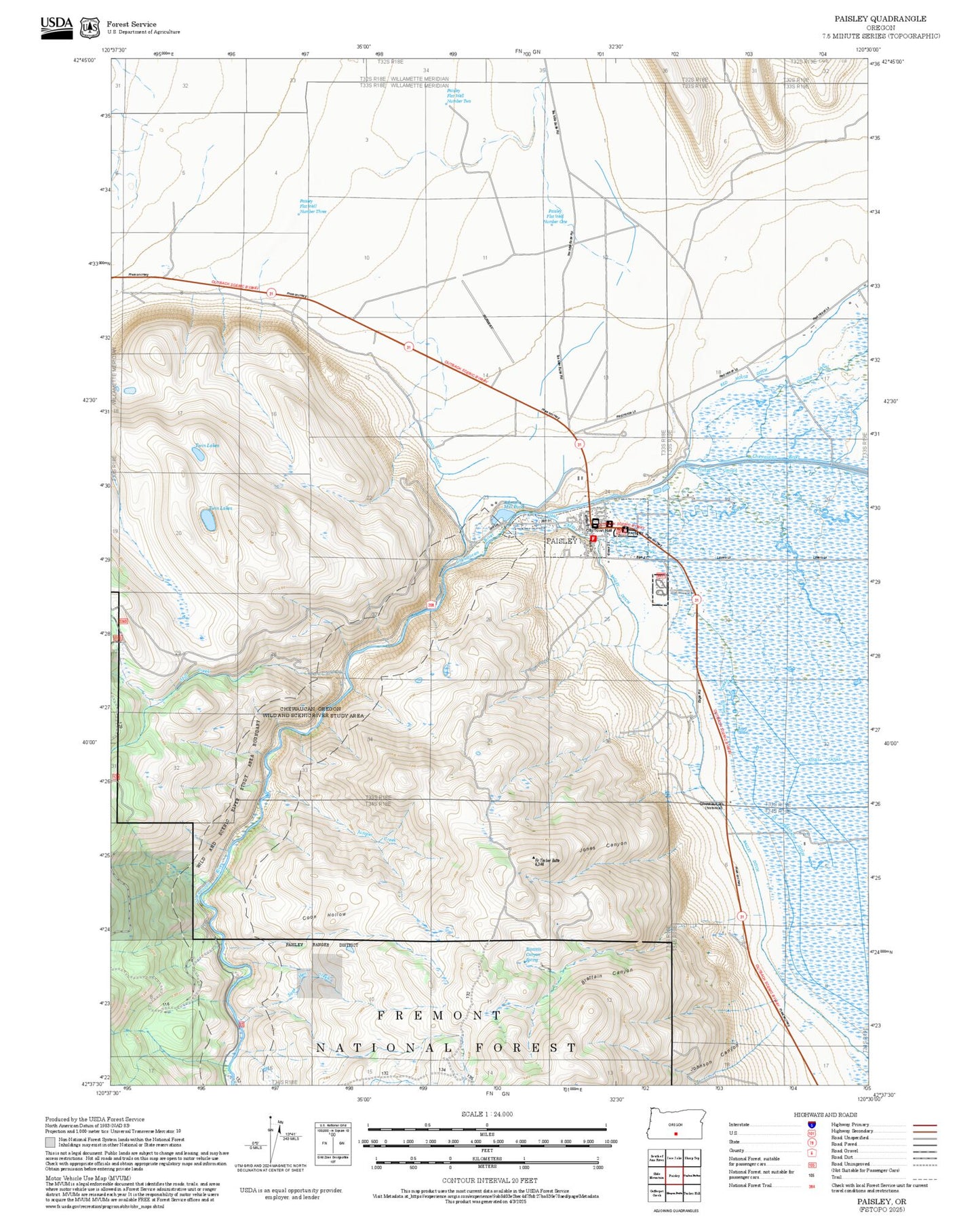 2025 Forest Service Topo Map of Paisley Oregon