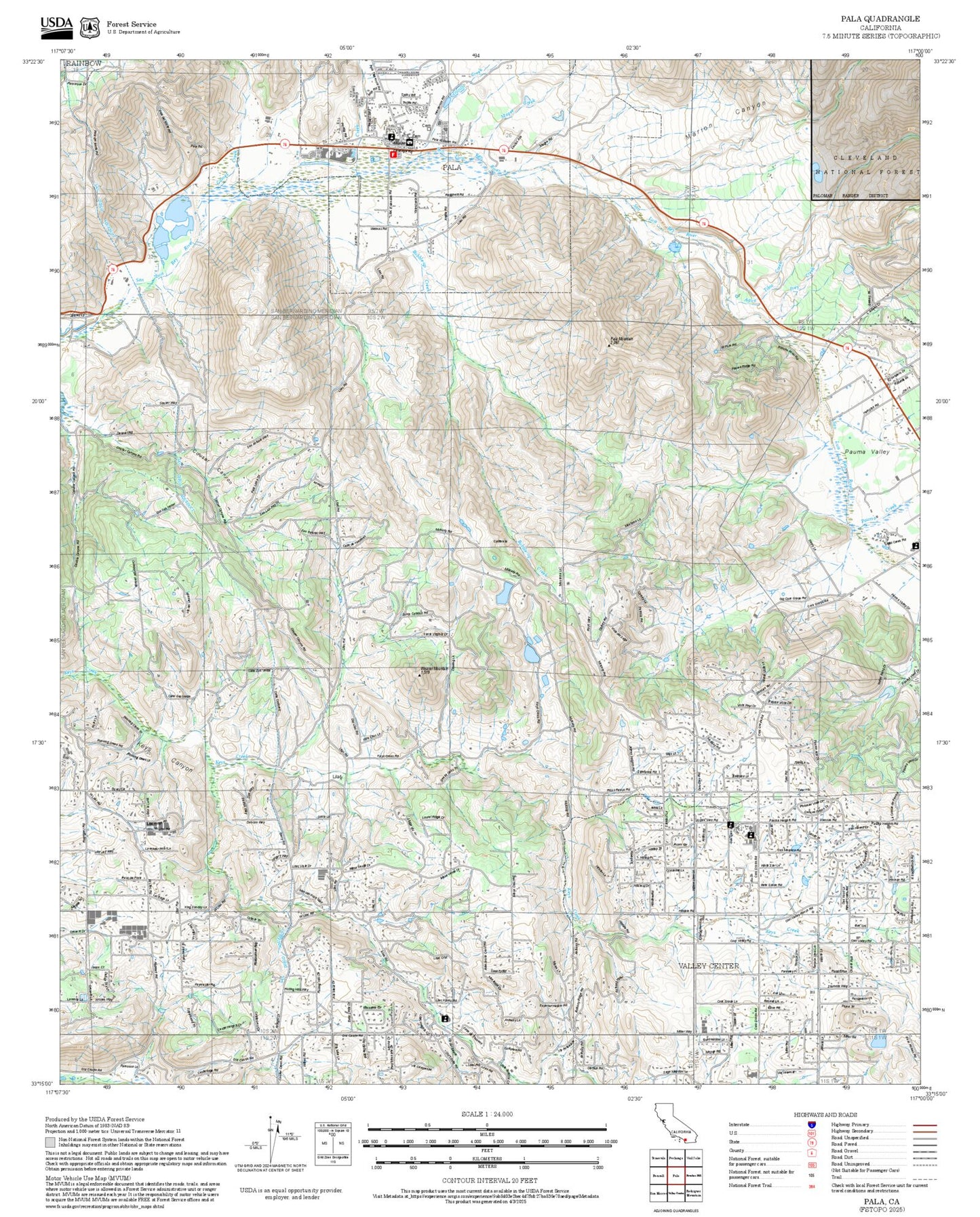 2025 Forest Service Topo Map of Pala California