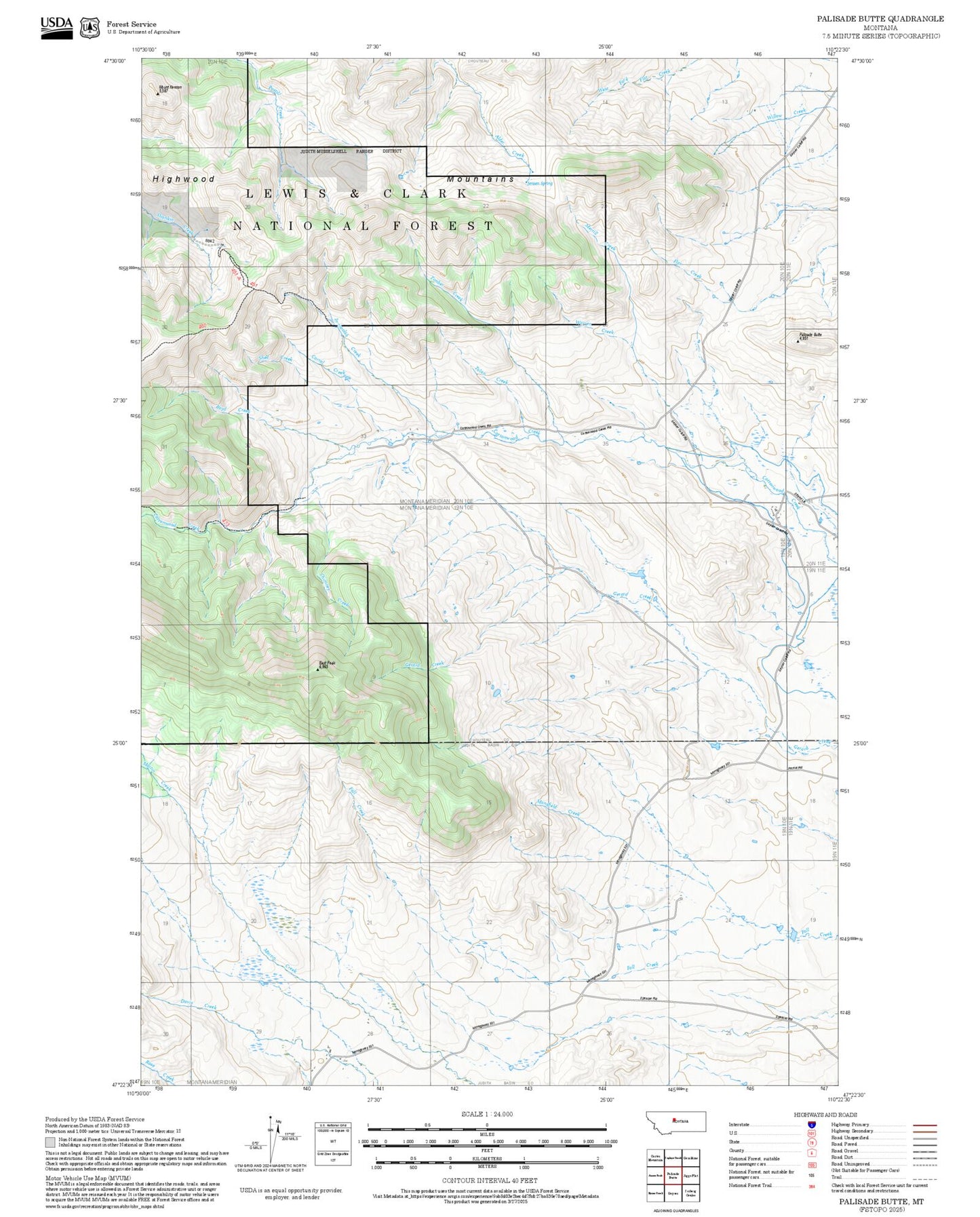 2025 Forest Service Topo Map of Palisade Butte Montana