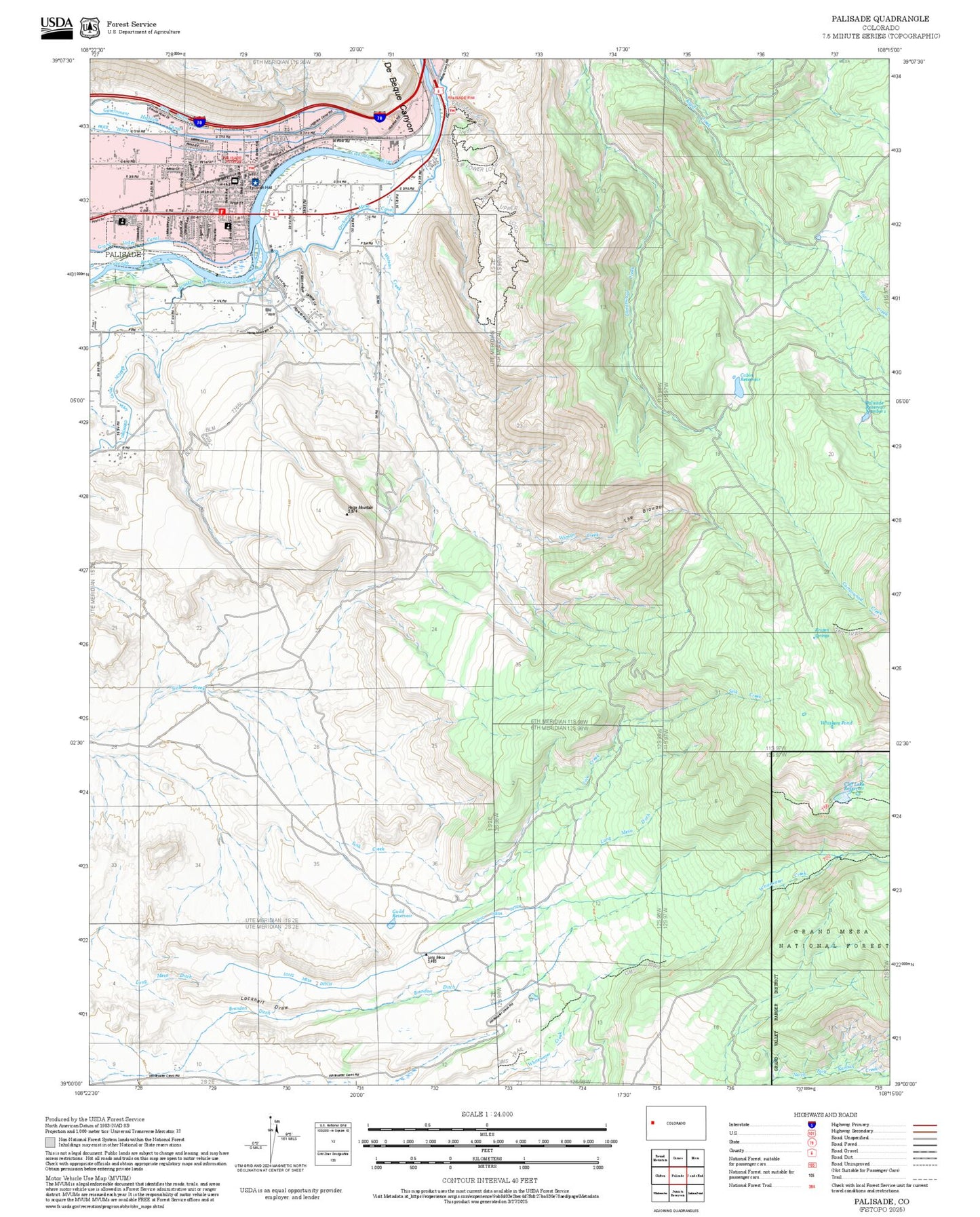 2025 Forest Service Topo Map of Palisade Colorado