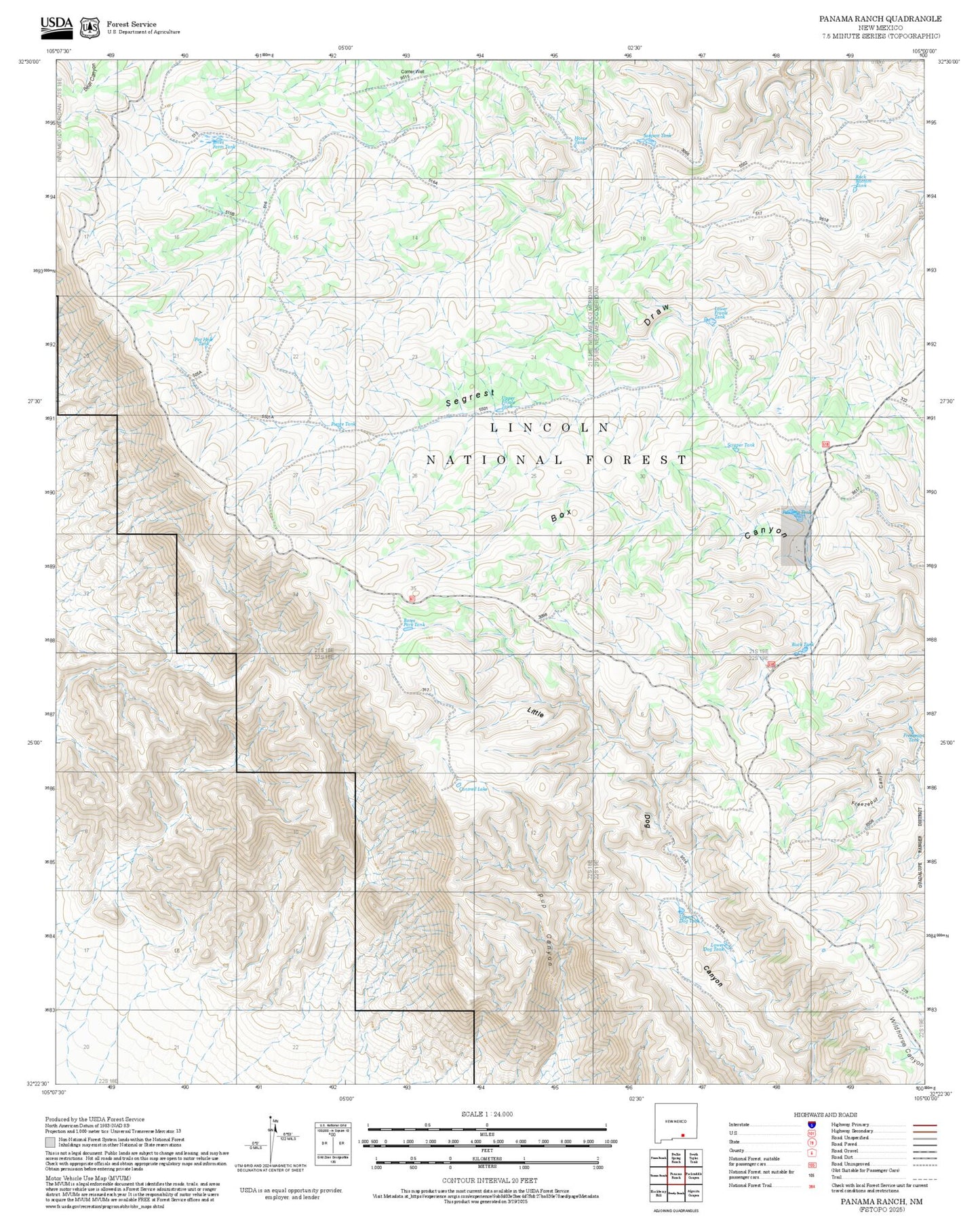 2025 Forest Service Topo Map of Panama Ranch New Mexico