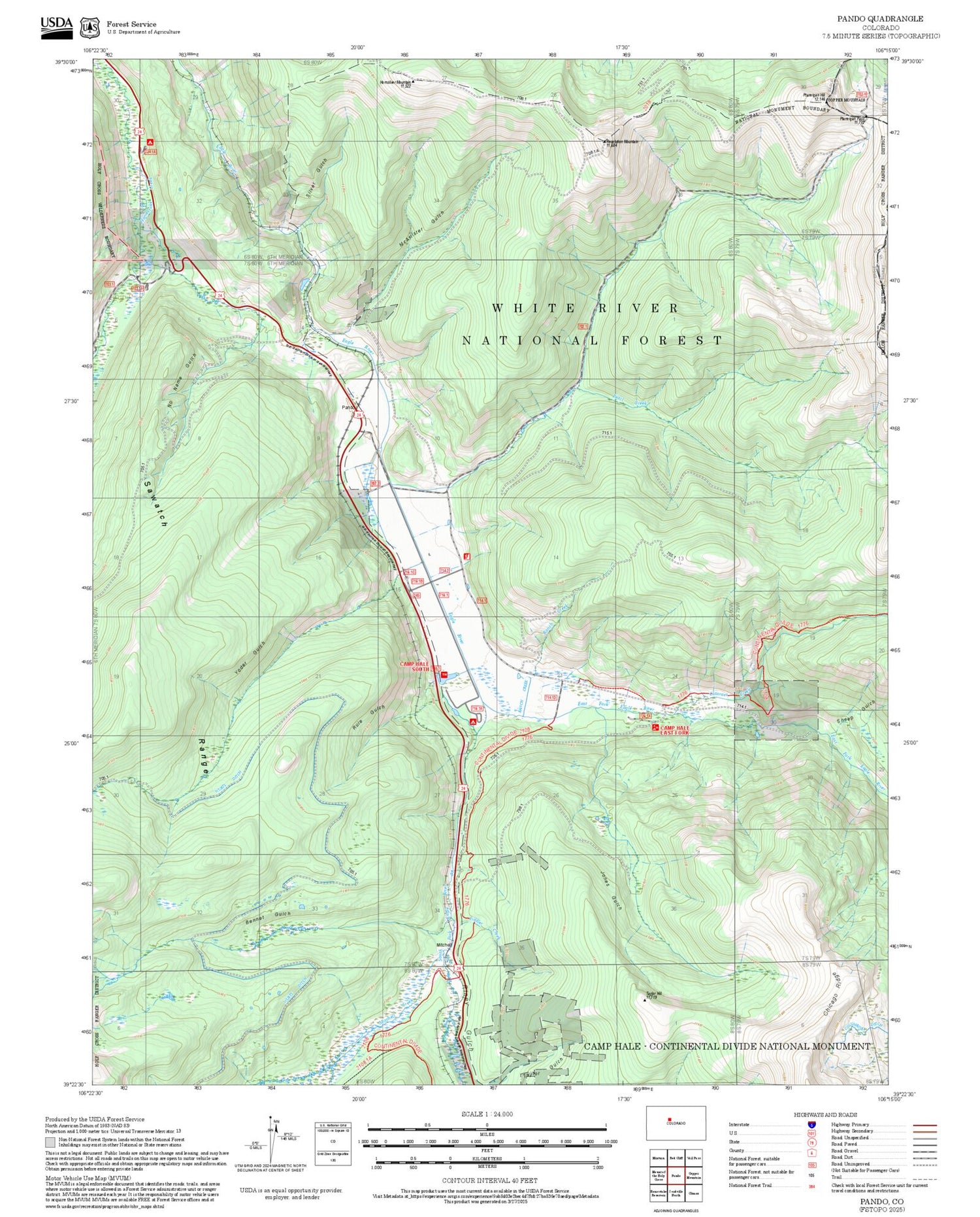 2025 Forest Service Topo Map of Pando Colorado