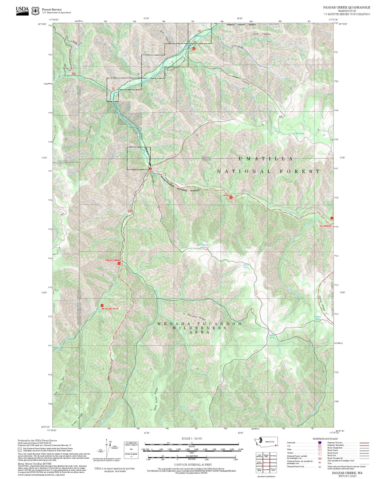 2025 Forest Service Topo Map of Panjab Creek Washington