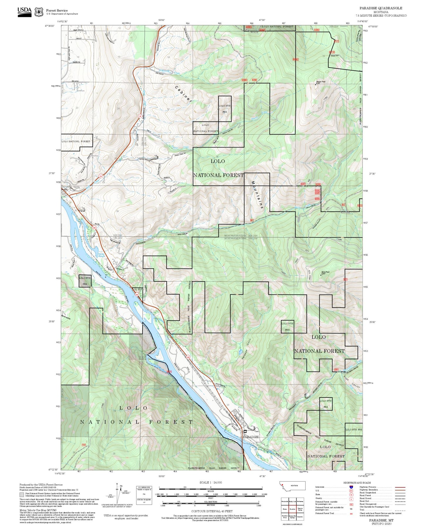 2025 Forest Service Topo Map of Paradise Montana