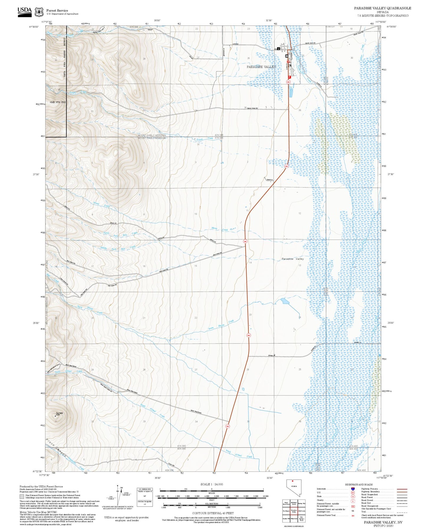 2025 Forest Service Topo Map of Paradise Valley Nevada
