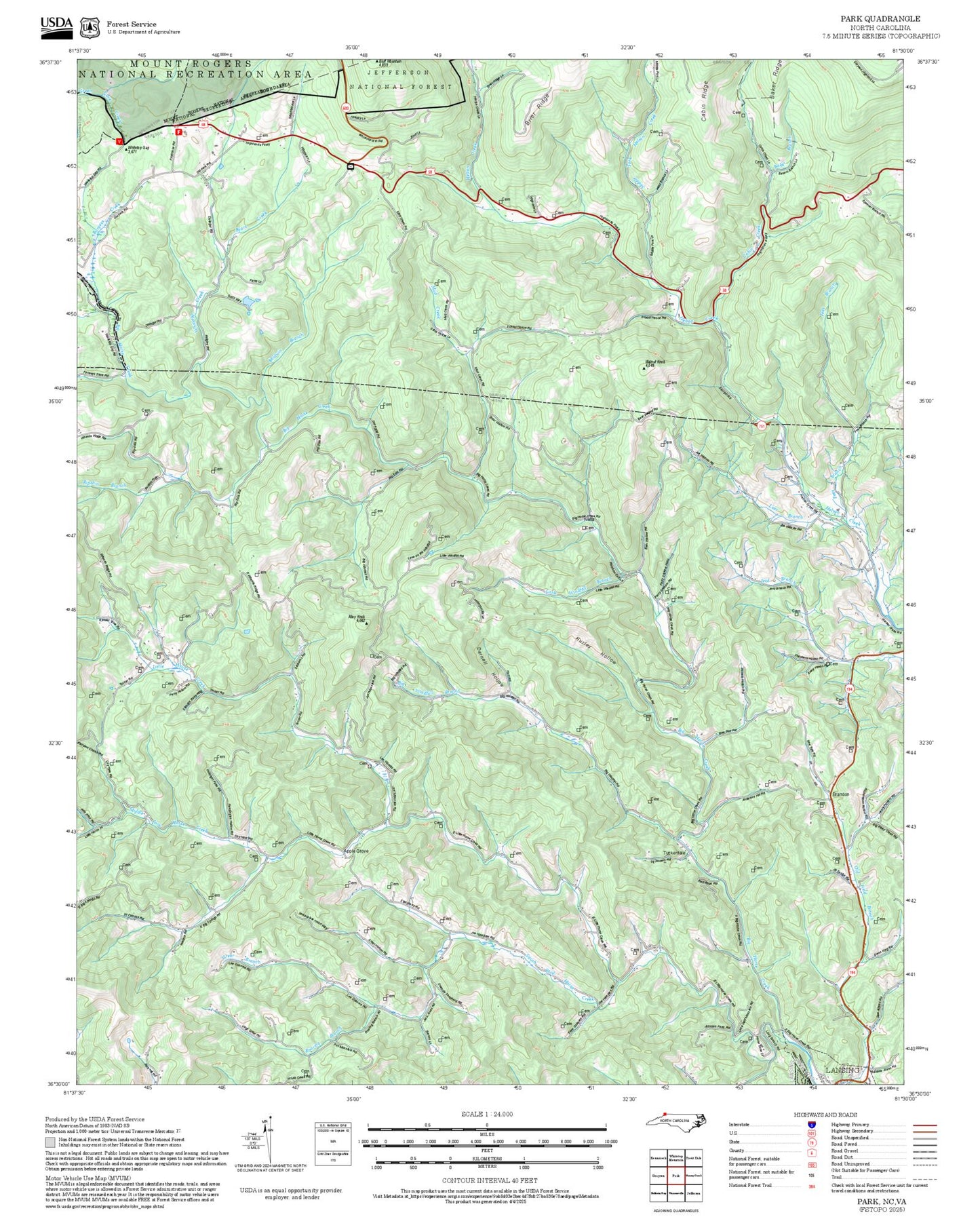 2025 Forest Service Topo Map of Park North Carolina