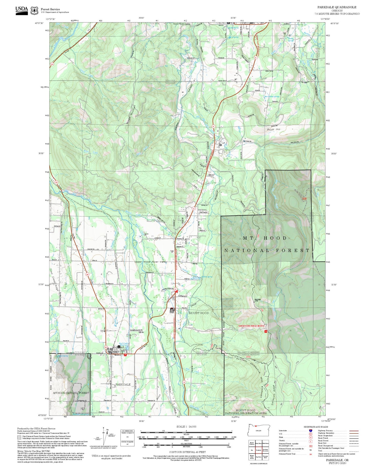 2025 Forest Service Topo Map of Parkdale Oregon