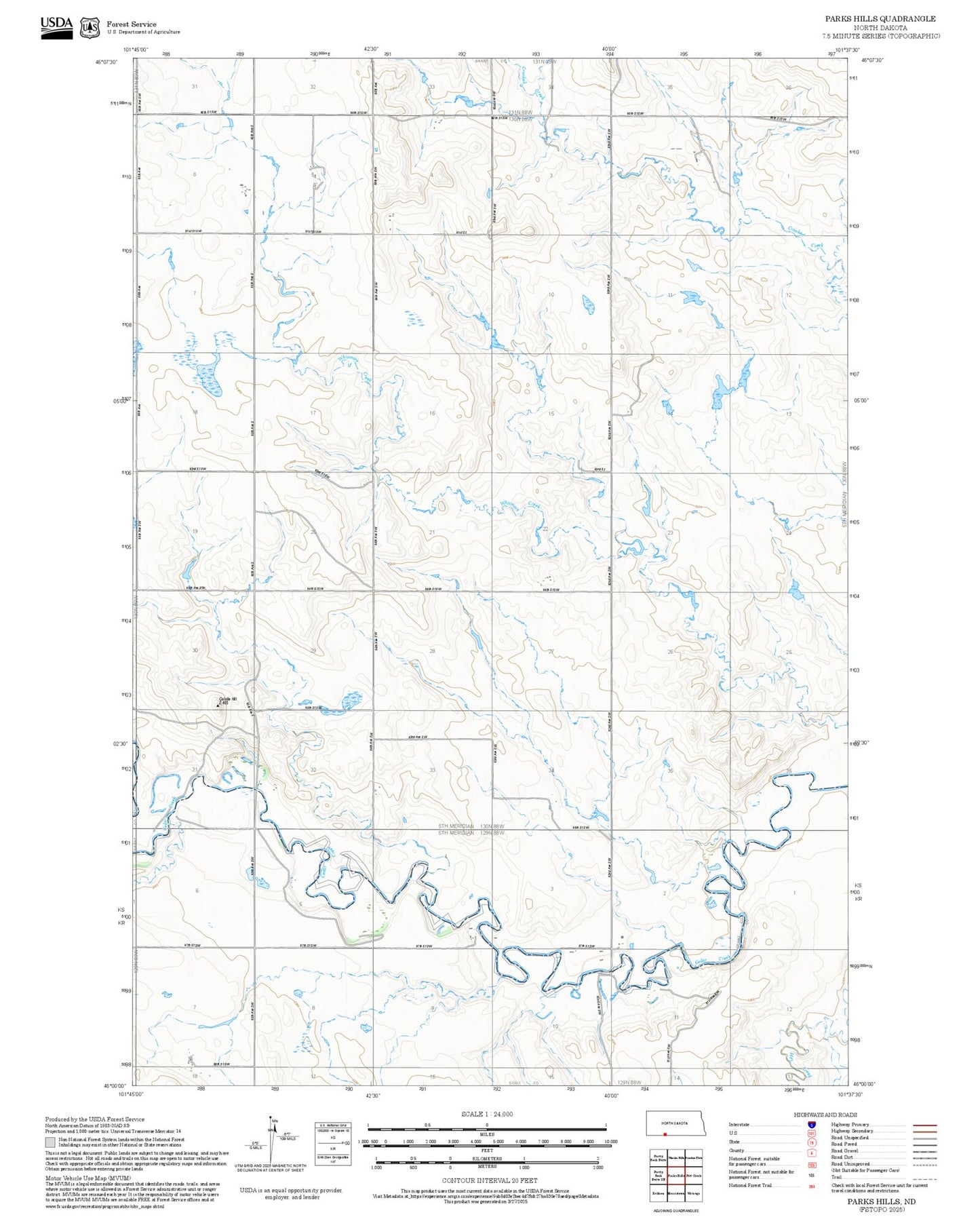2025 Forest Service Topo Map of Parks Hills North Dakota