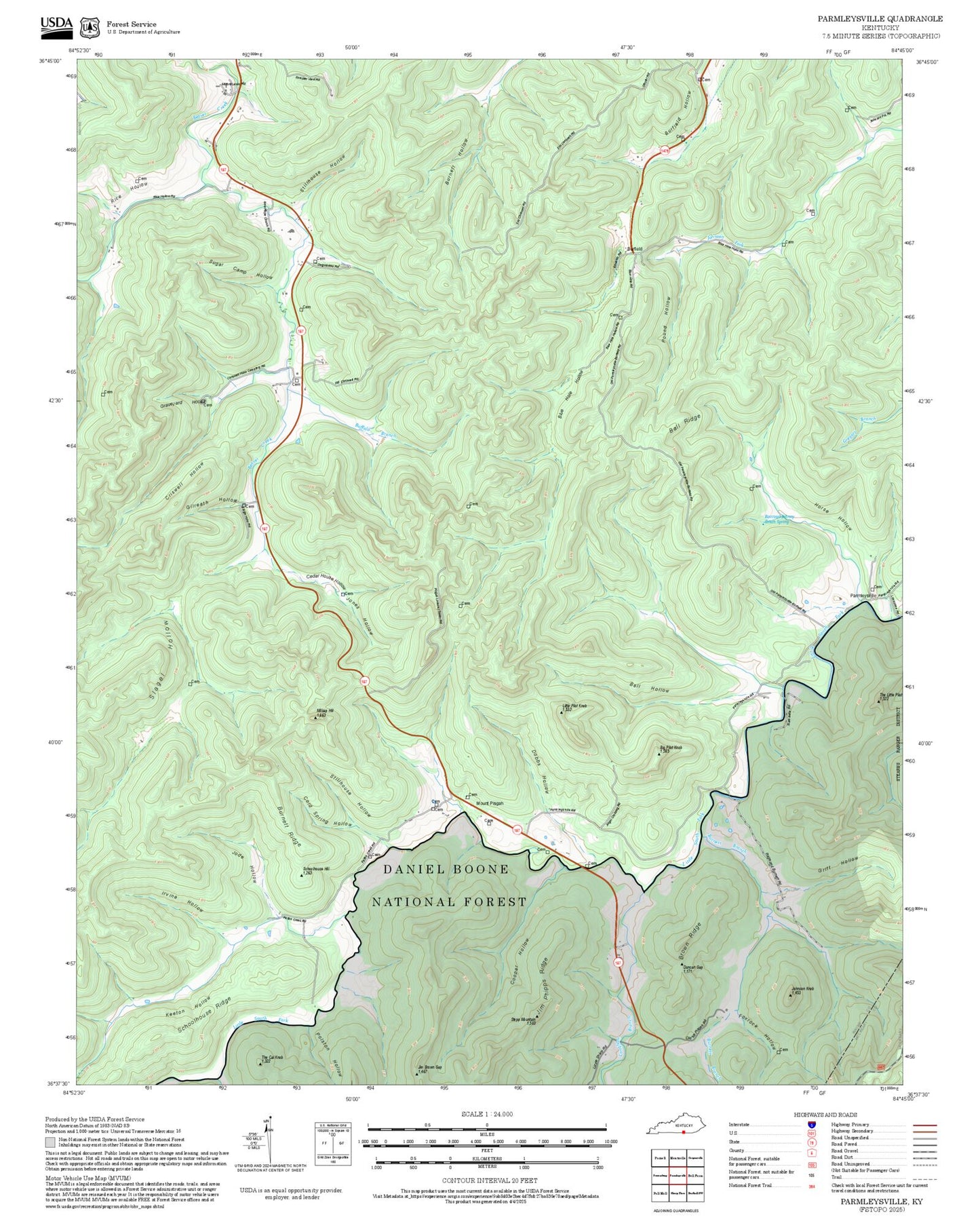 2025 Forest Service Topo Map of Parmleysville Kentucky