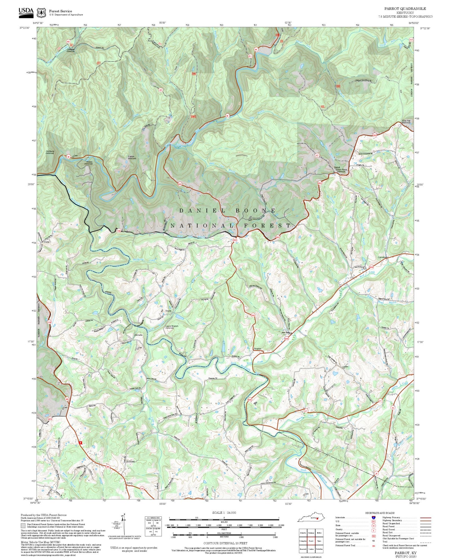 2025 Forest Service Topo Map of Parrot Kentucky