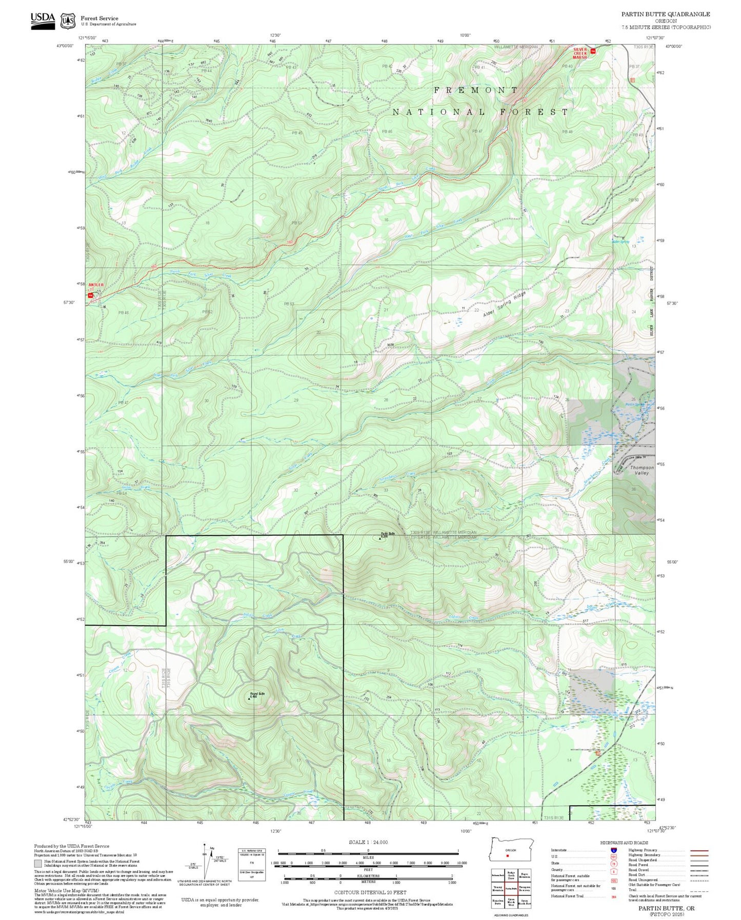 2025 Forest Service Topo Map of Partin Butte Oregon