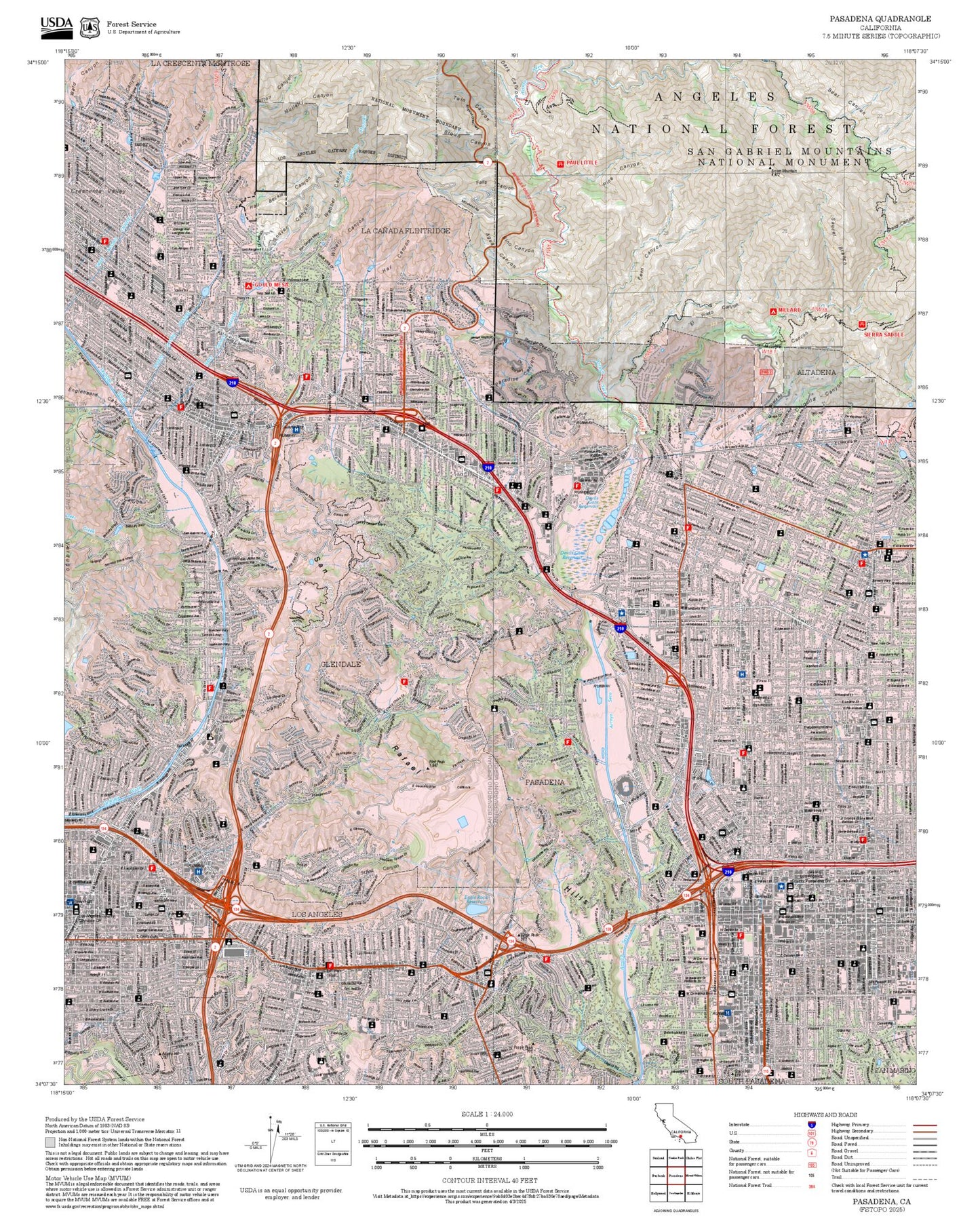 2025 Forest Service Topo Map of Pasadena California