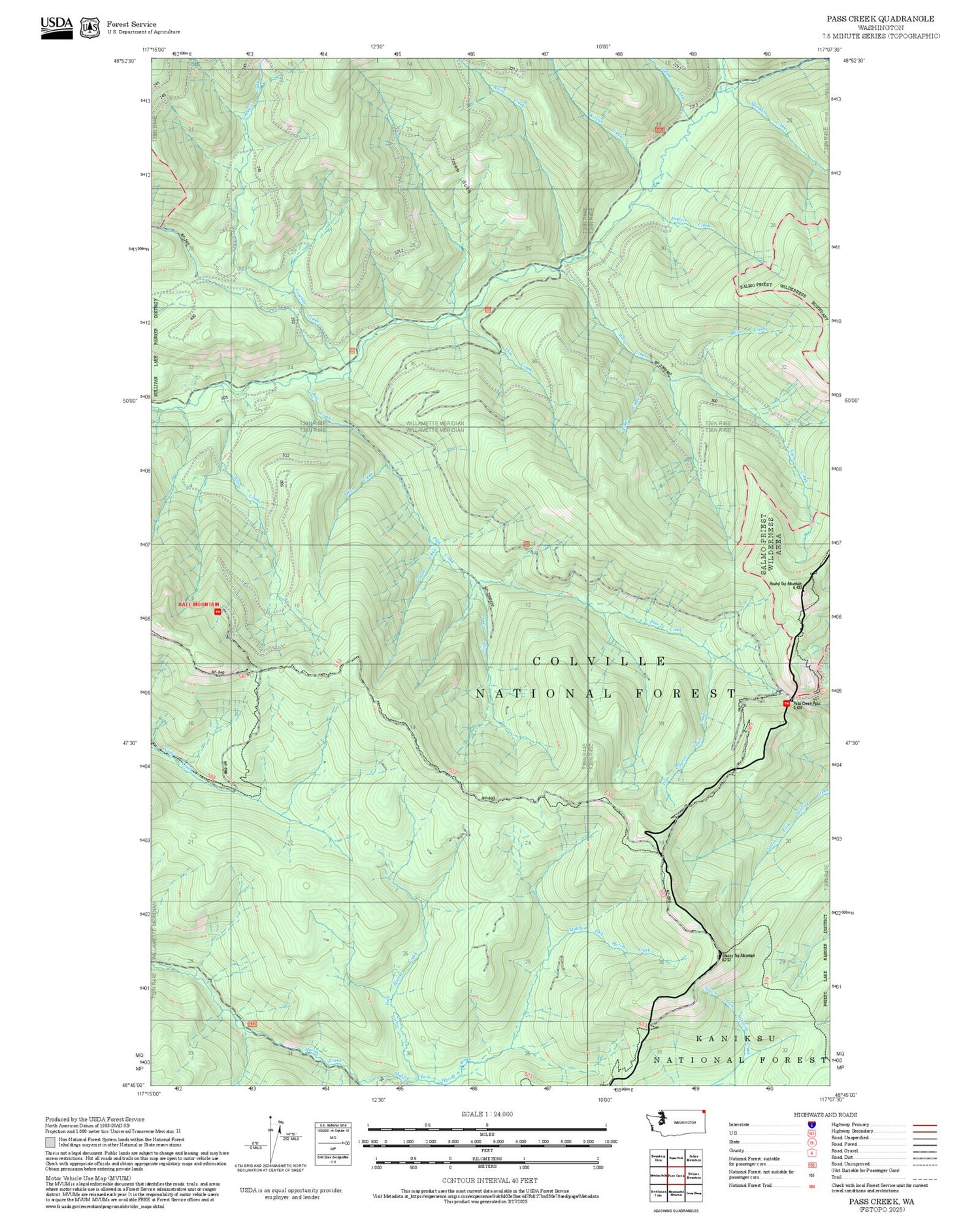2025 Forest Service Topo Map of Pass Creek Washington