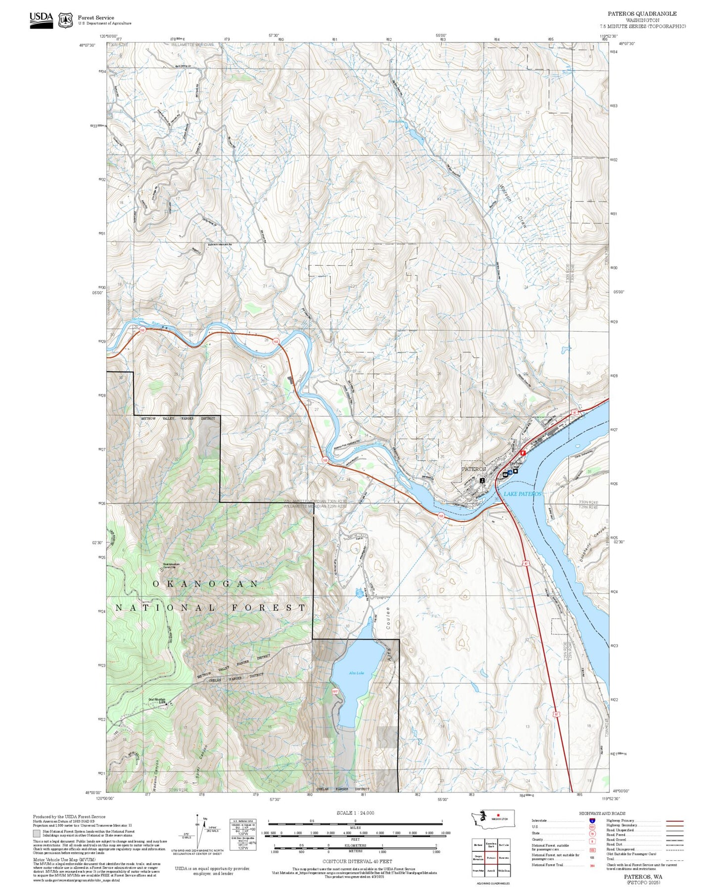 2025 Forest Service Topo Map of Pateros Washington