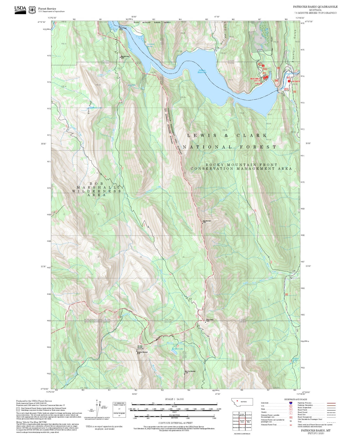 2025 Forest Service Topo Map of Patricks Basin Montana