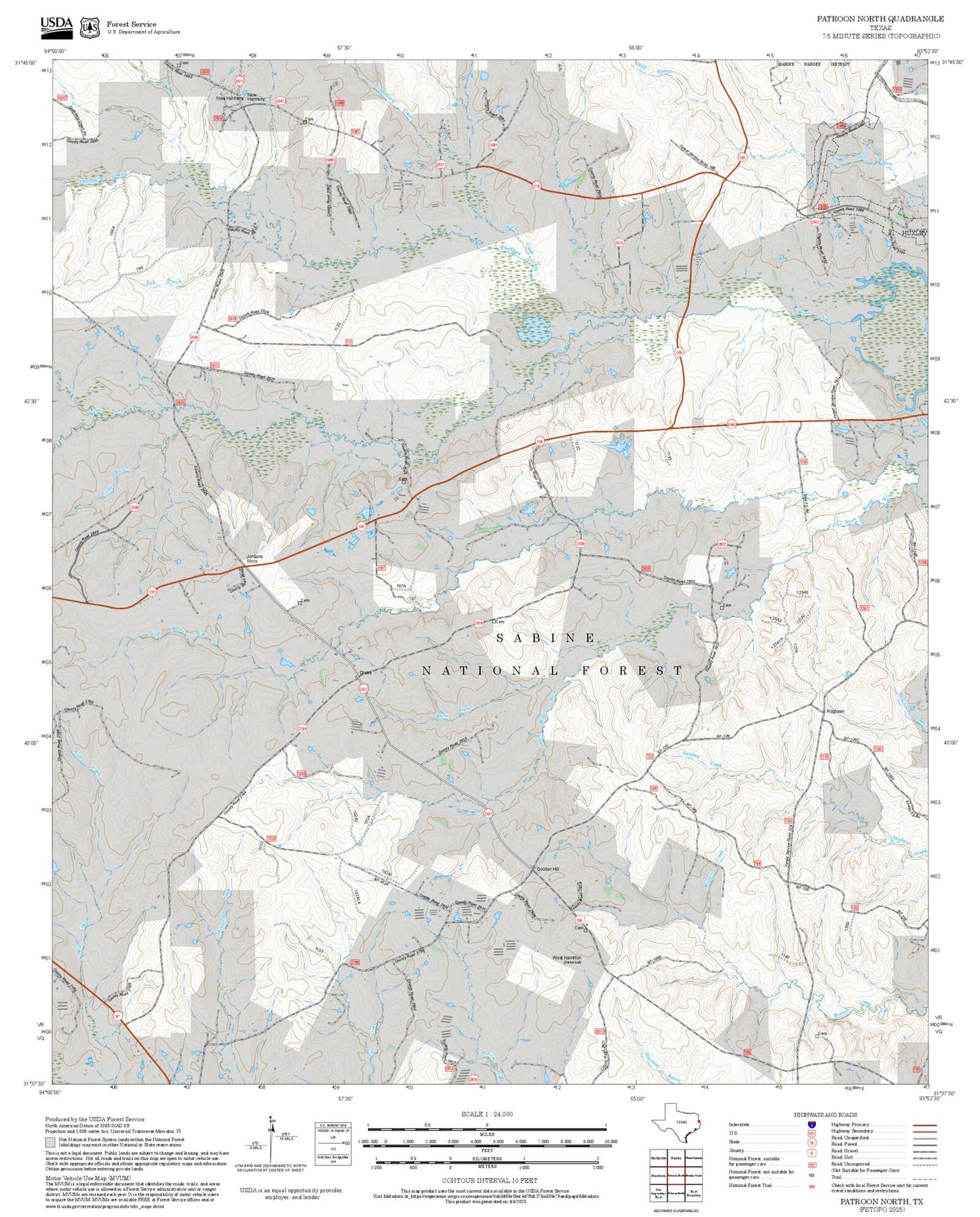 2025 Forest Service Topo Map of Patroon North Texas