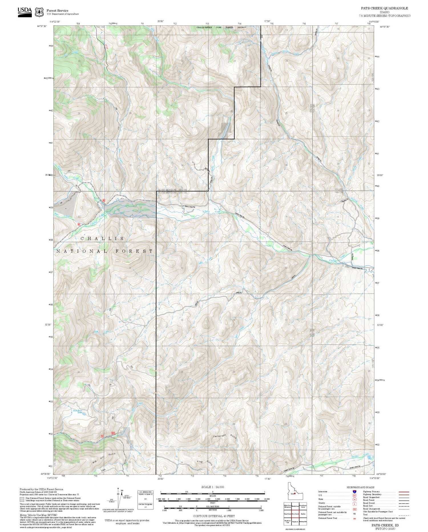 2025 Forest Service Topo Map of Pats Creek Idaho