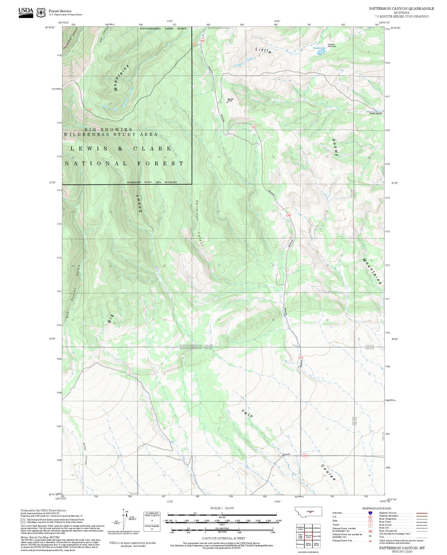 2025 Forest Service Topo Map of Patterson Canyon Montana