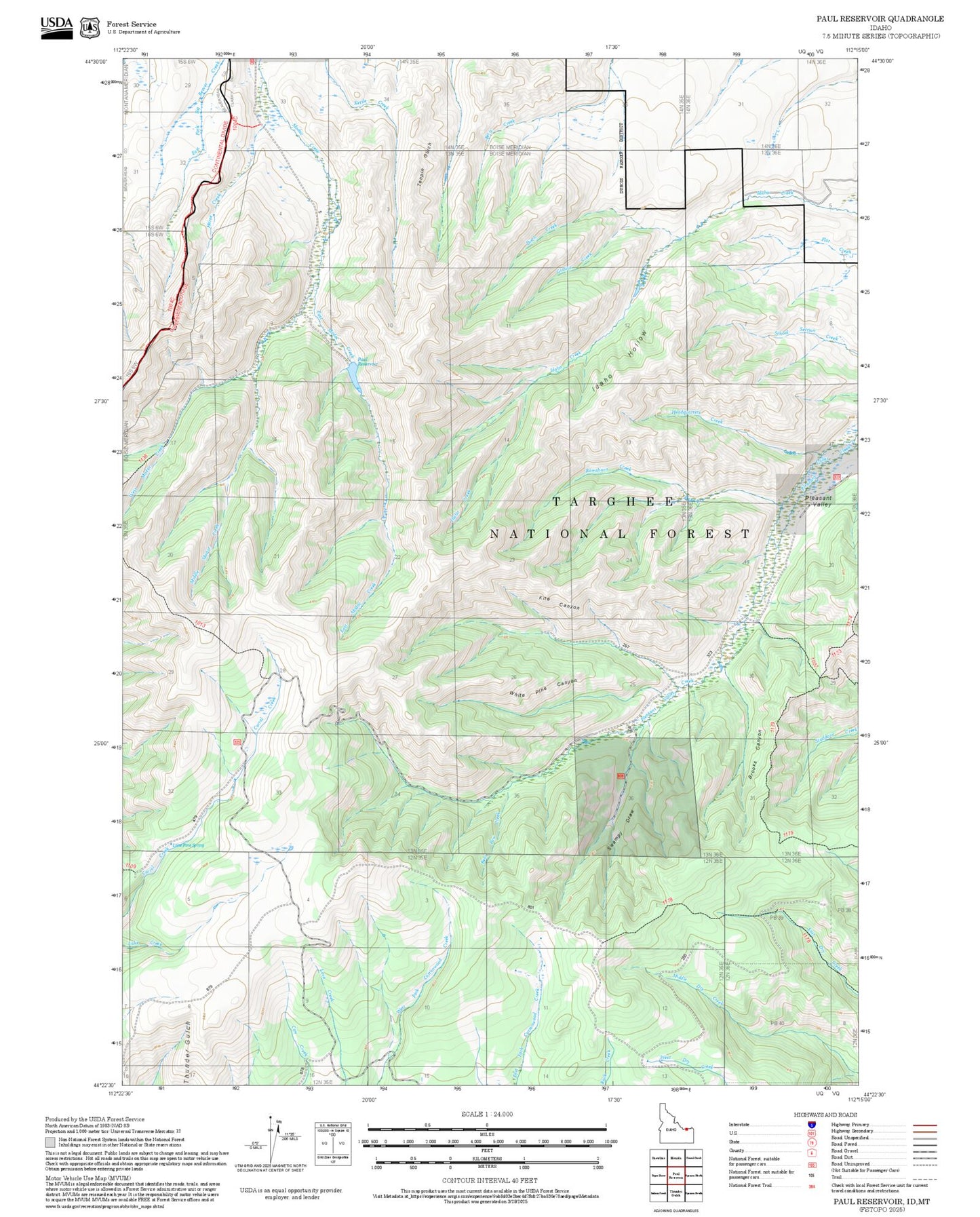 2025 Forest Service Topo Map of Paul Reservoir Idaho