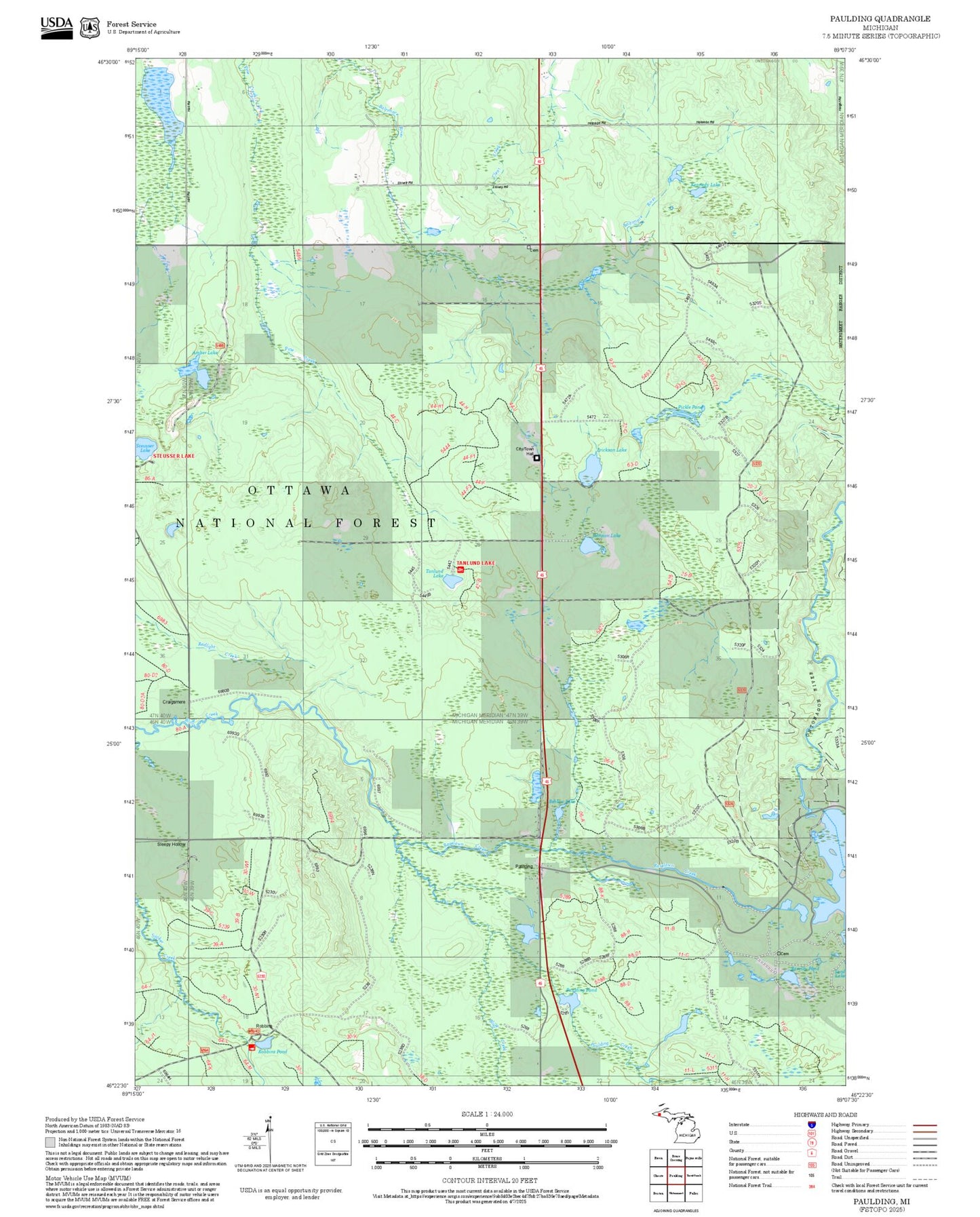 2025 Forest Service Topo Map of Paulding Michigan