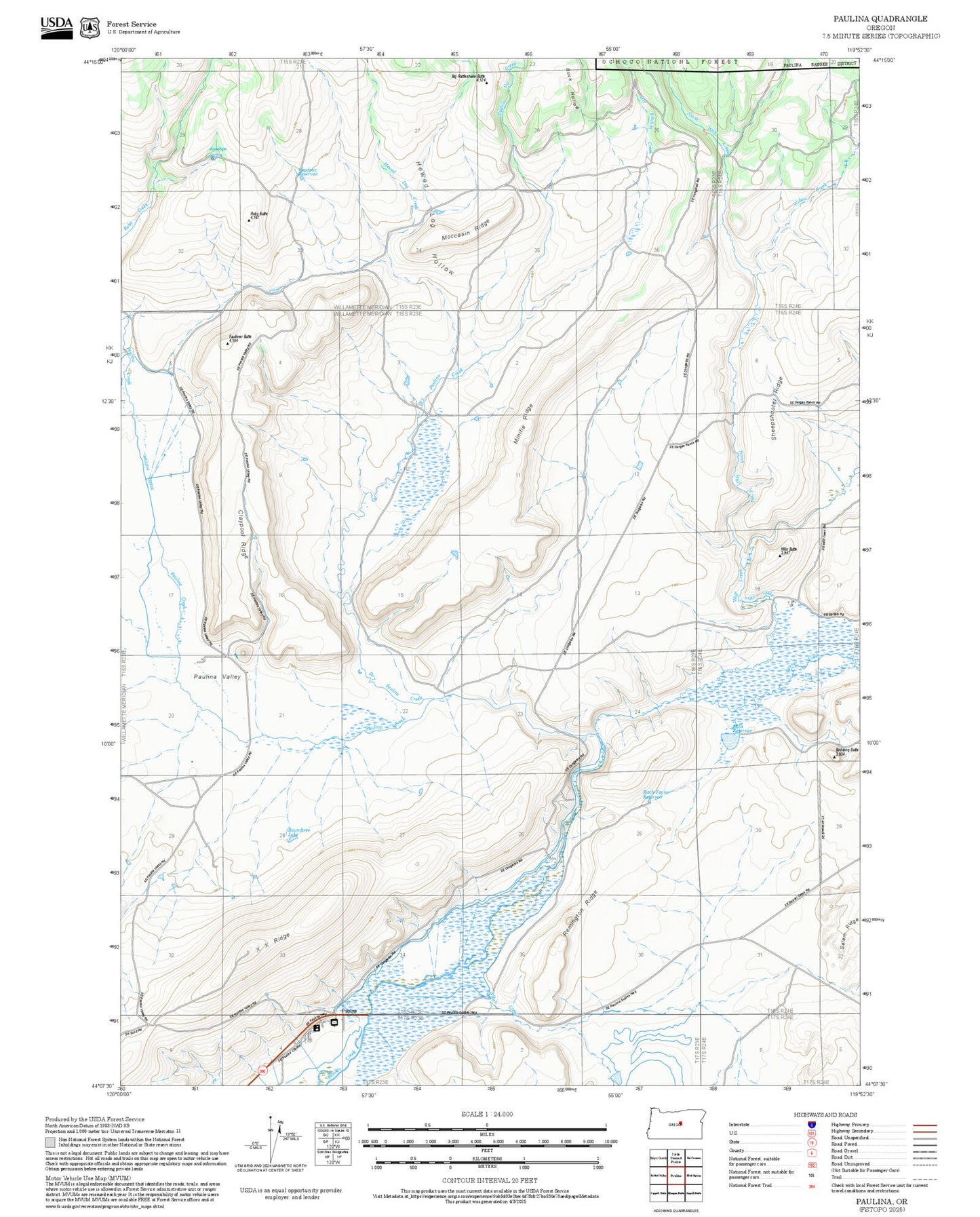 2025 Forest Service Topo Map of Paulina Oregon