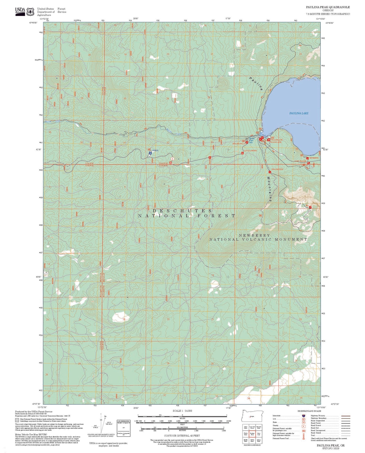 2025 Forest Service Topo Map of Paulina Peak Oregon