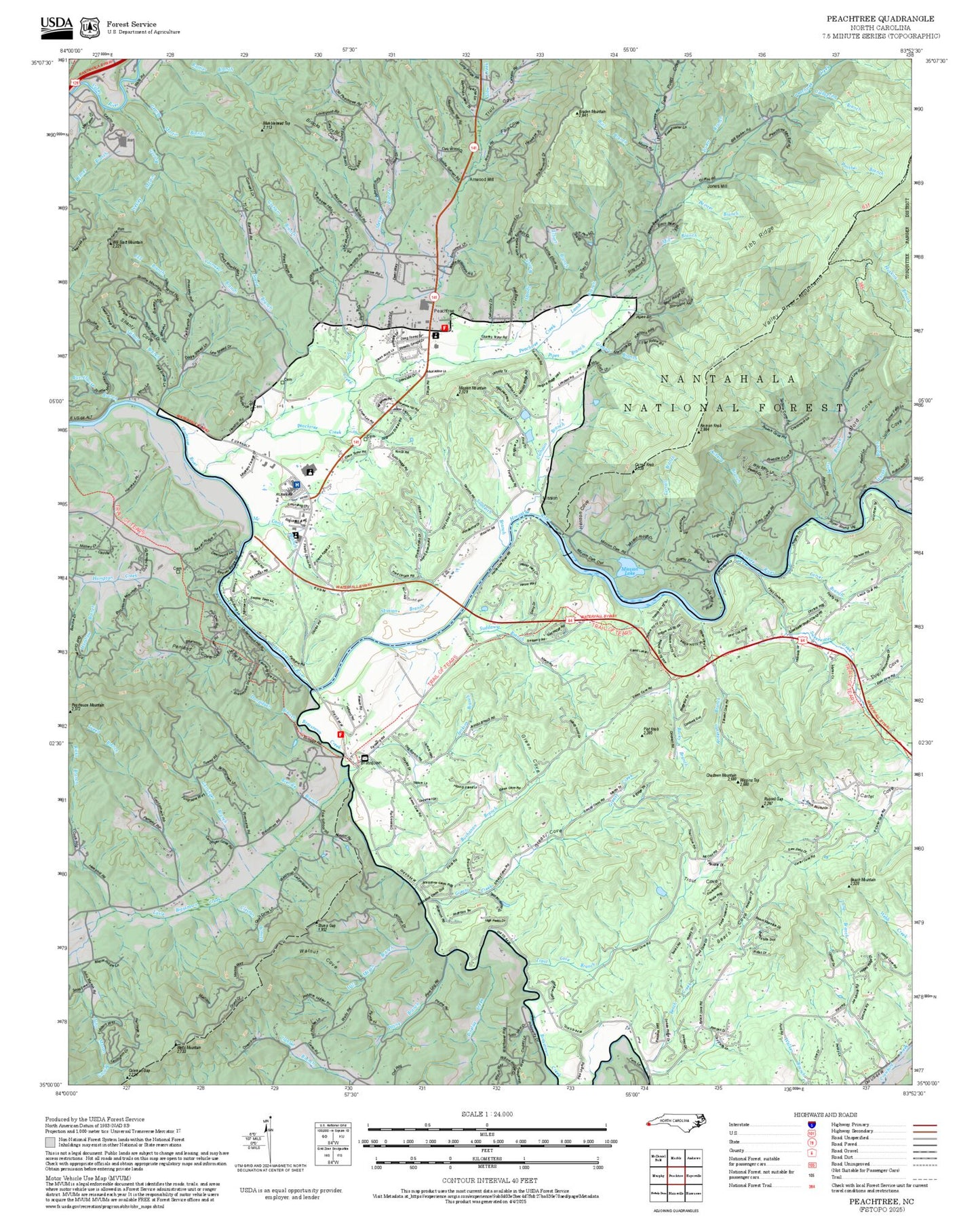 2025 Forest Service Topo Map of Peachtree North Carolina