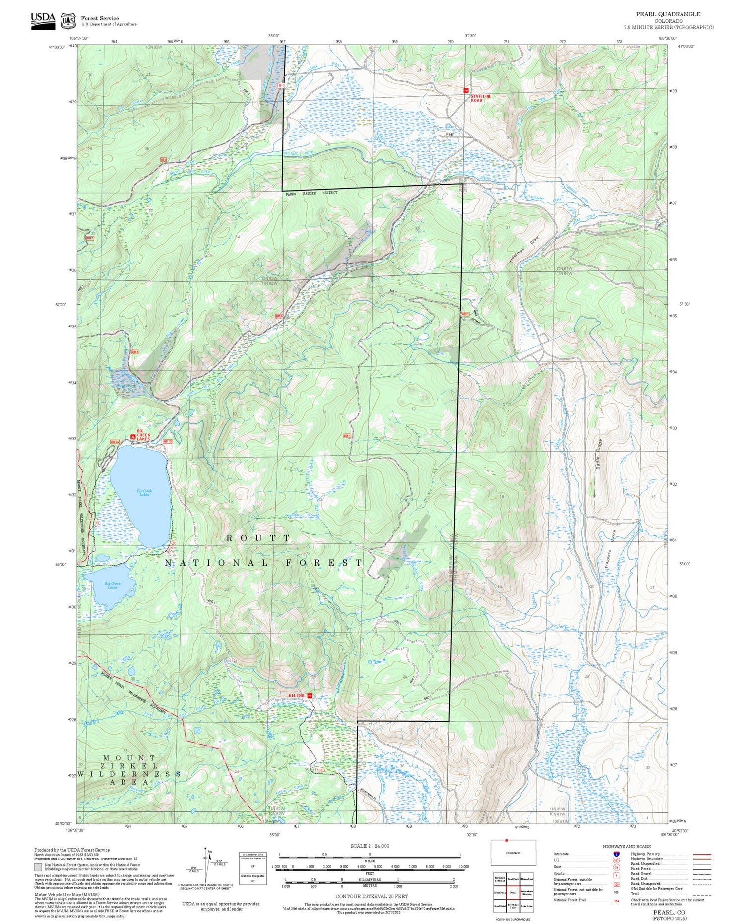 2025 Forest Service Topo Map of Pearl Colorado