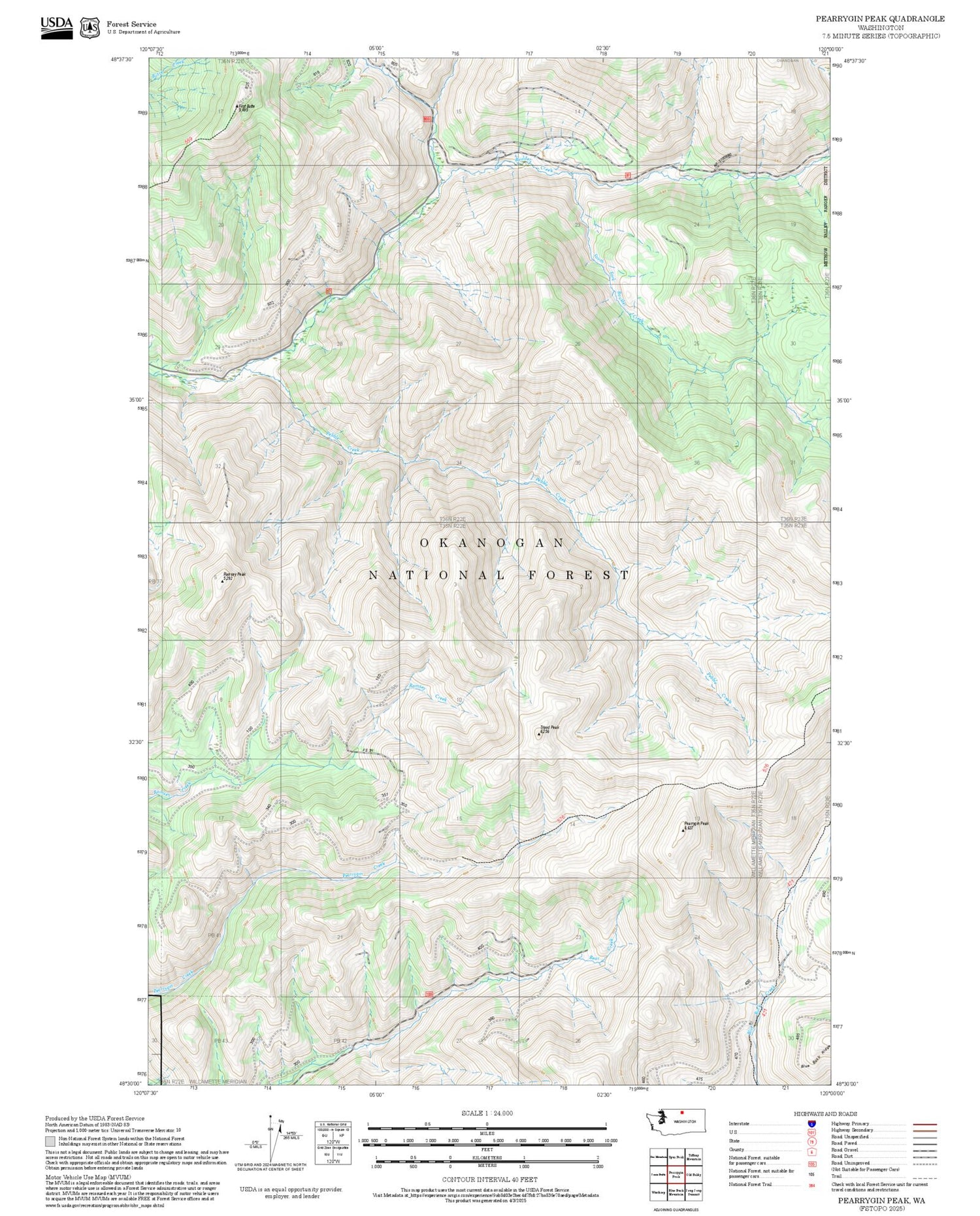 2025 Forest Service Topo Map of Pearrygin Peak Washington