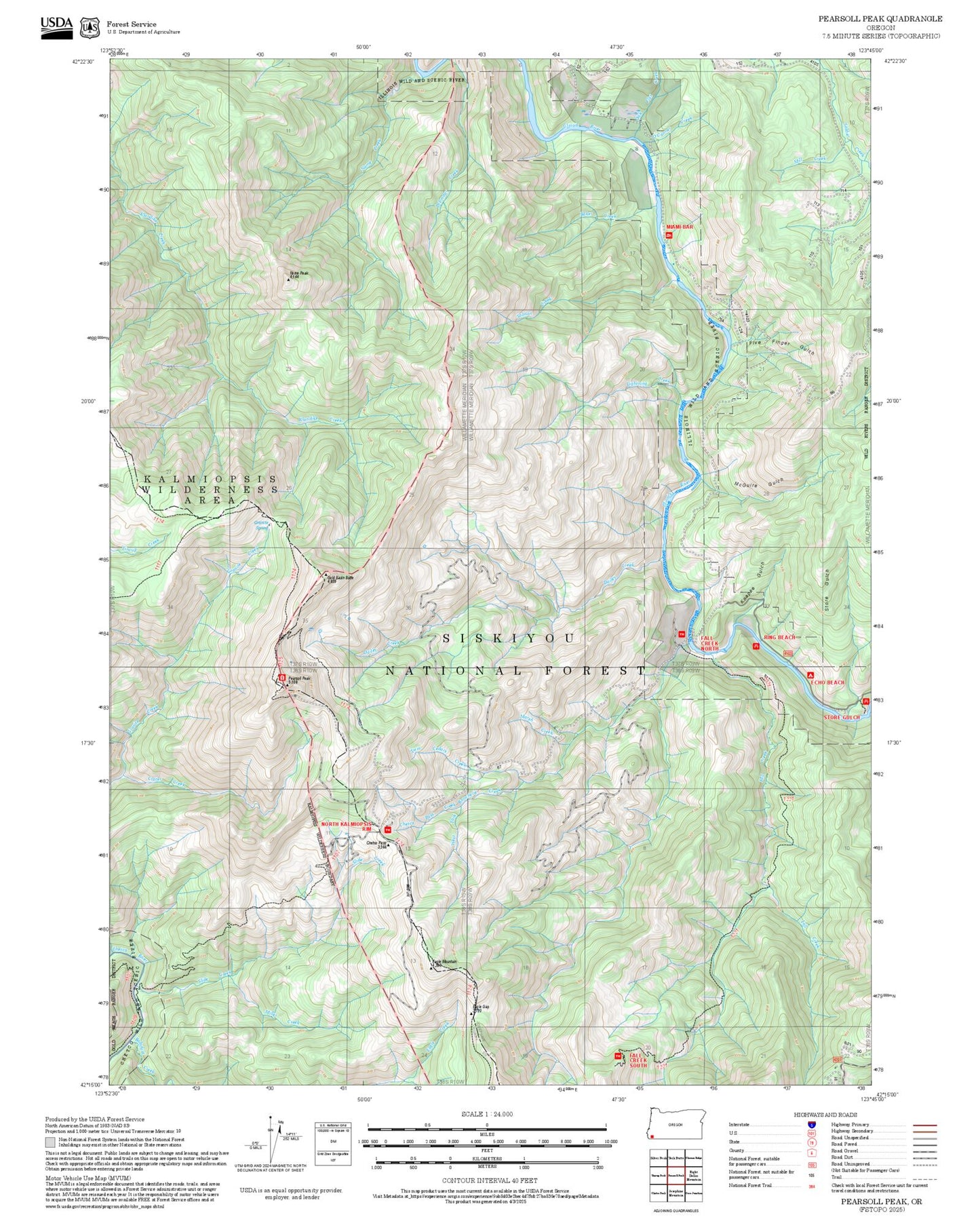 2025 Forest Service Topo Map of Pearsoll Peak Oregon