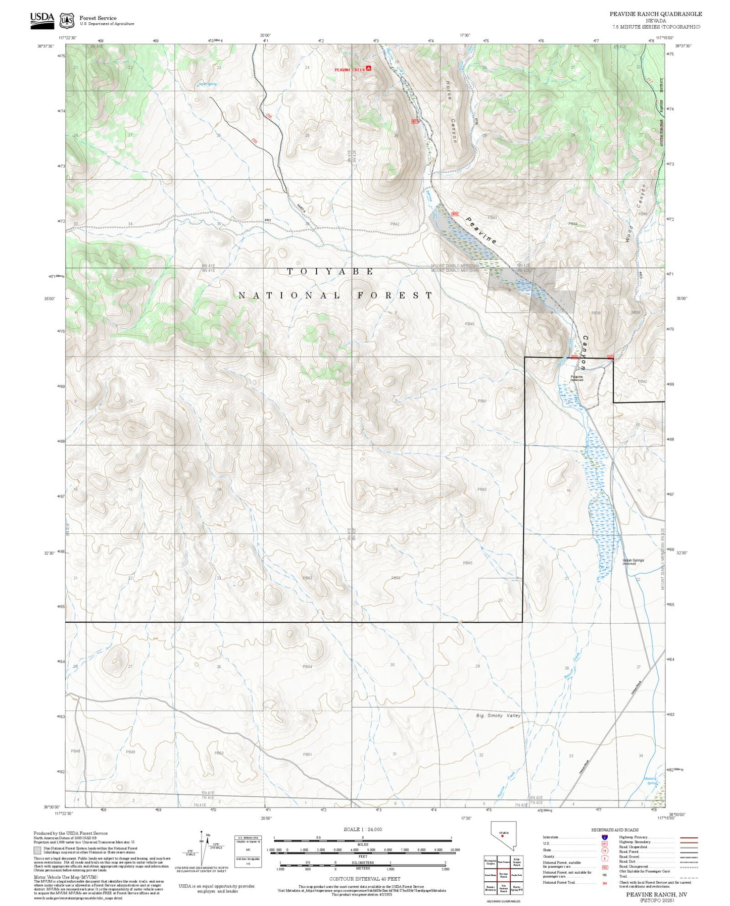 2025 Forest Service Topo Map of Peavine Ranch Nevada
