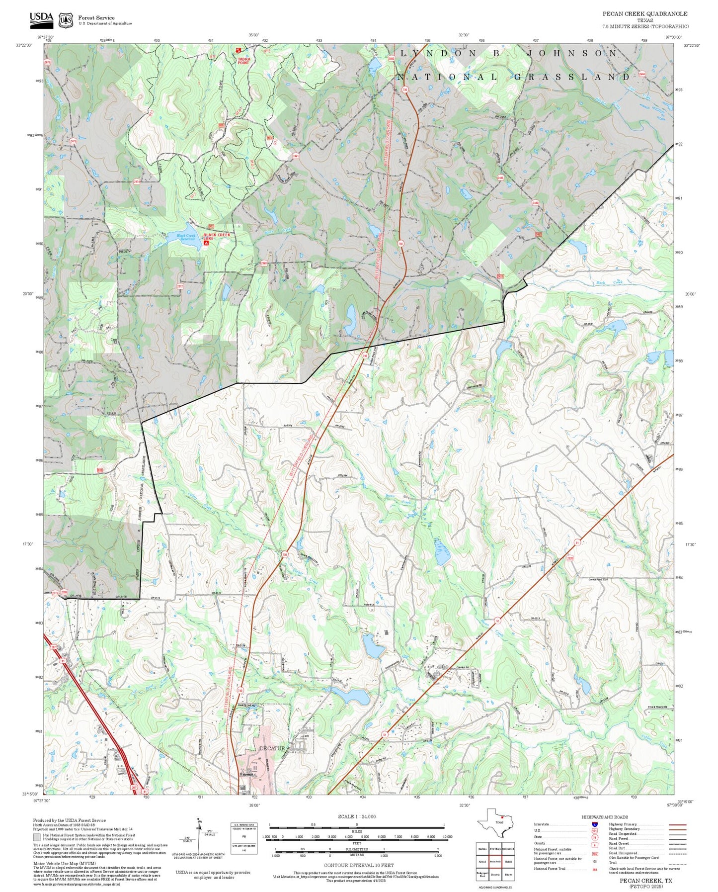 2025 Forest Service Topo Map of Pecan Creek Texas