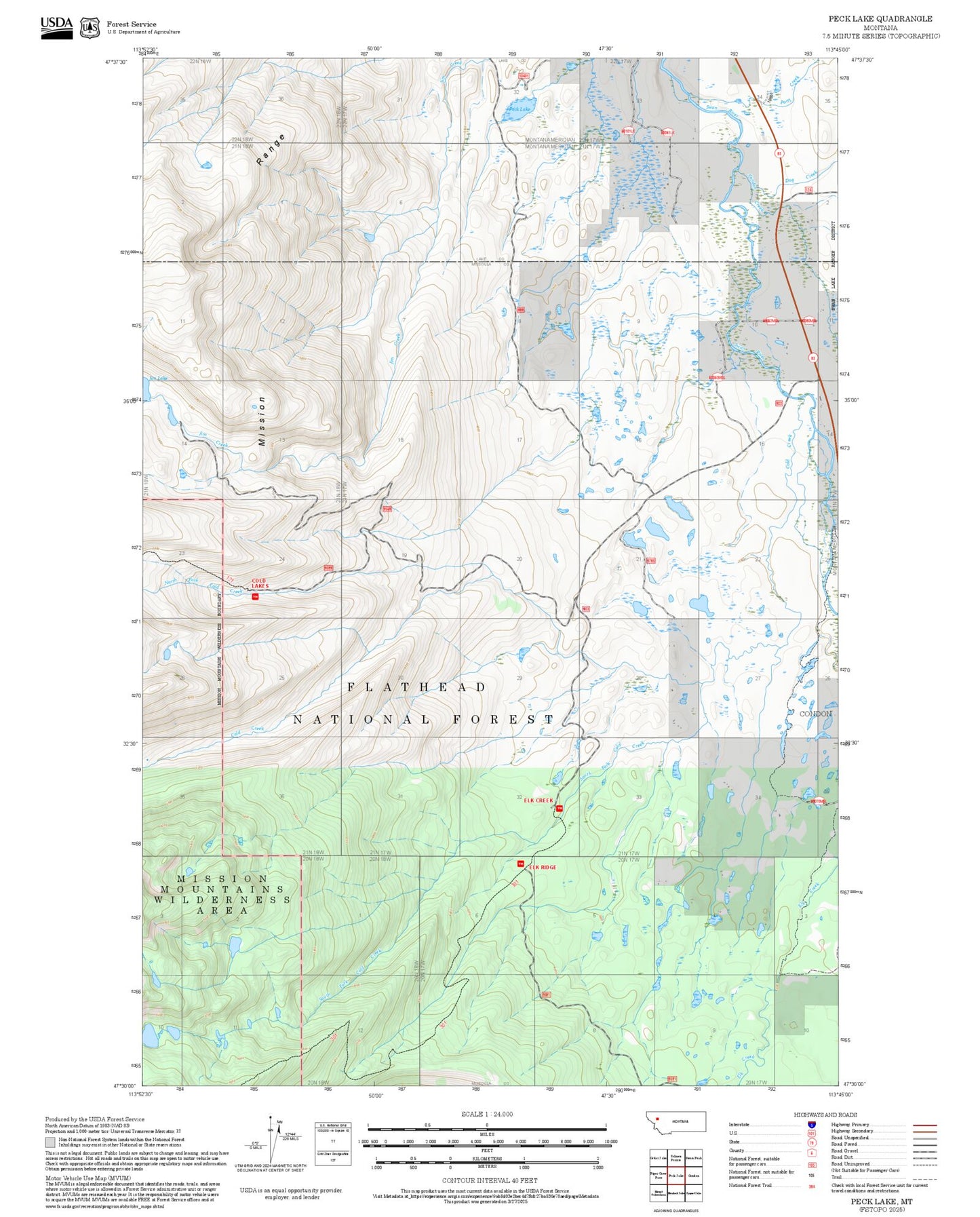 2025 Forest Service Topo Map of Peck Lake Montana