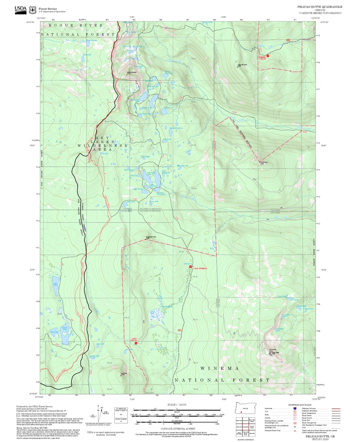 2025 Forest Service Topo Map of Pelican Butte Oregon