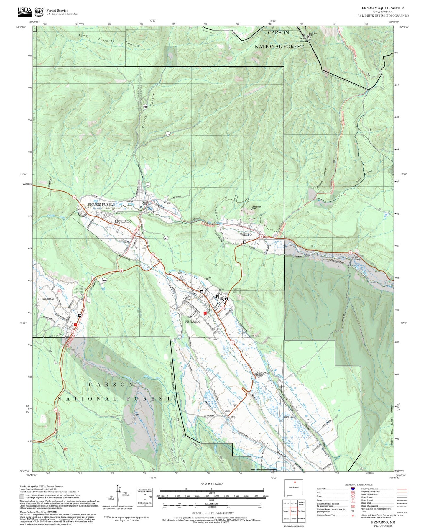 2025 Forest Service Topo Map of Penasco New Mexico