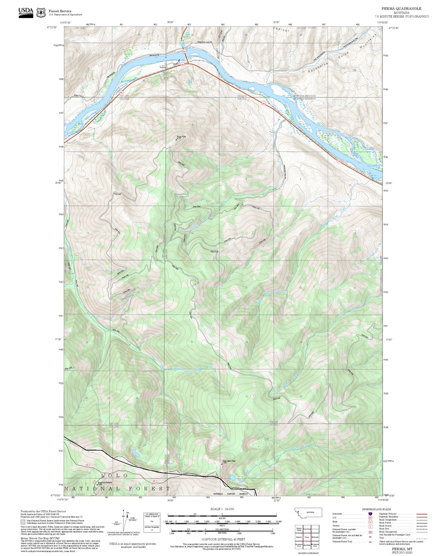 2025 Forest Service Topo Map of Perma Montana