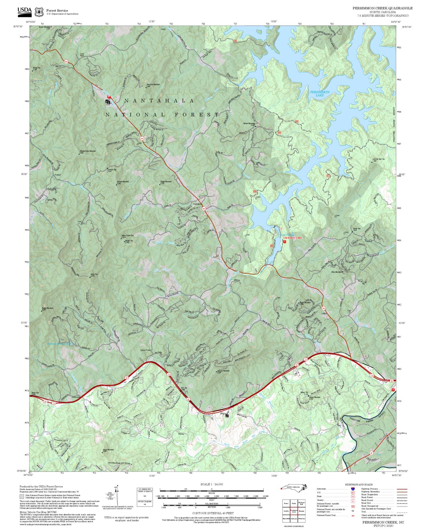 2025 Forest Service Topo Map of Persimmon Creek North Carolina