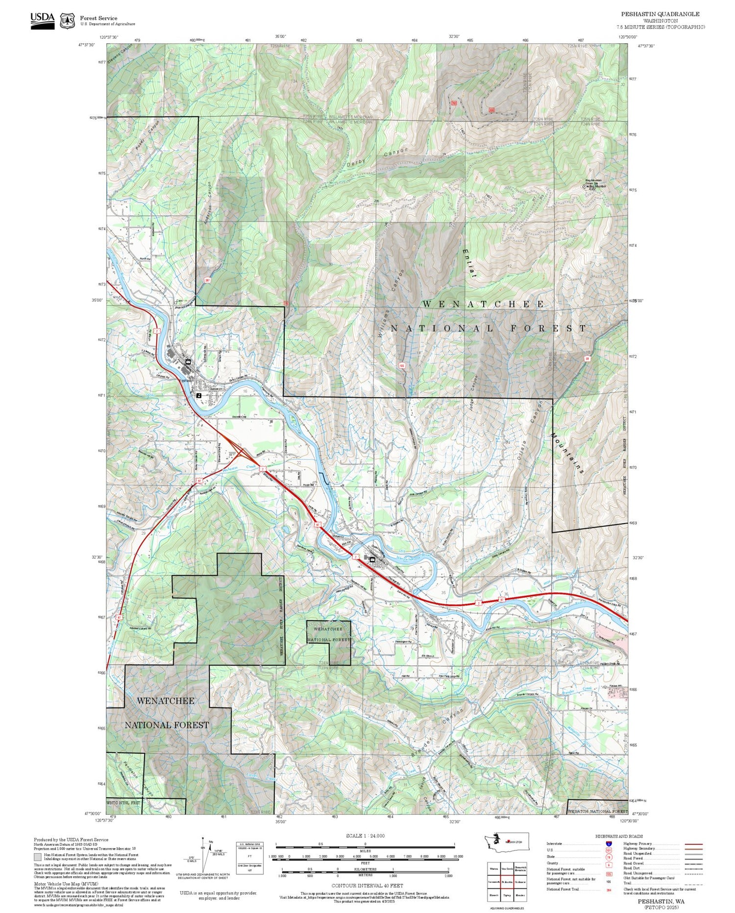 2025 Forest Service Topo Map of Peshastin Washington