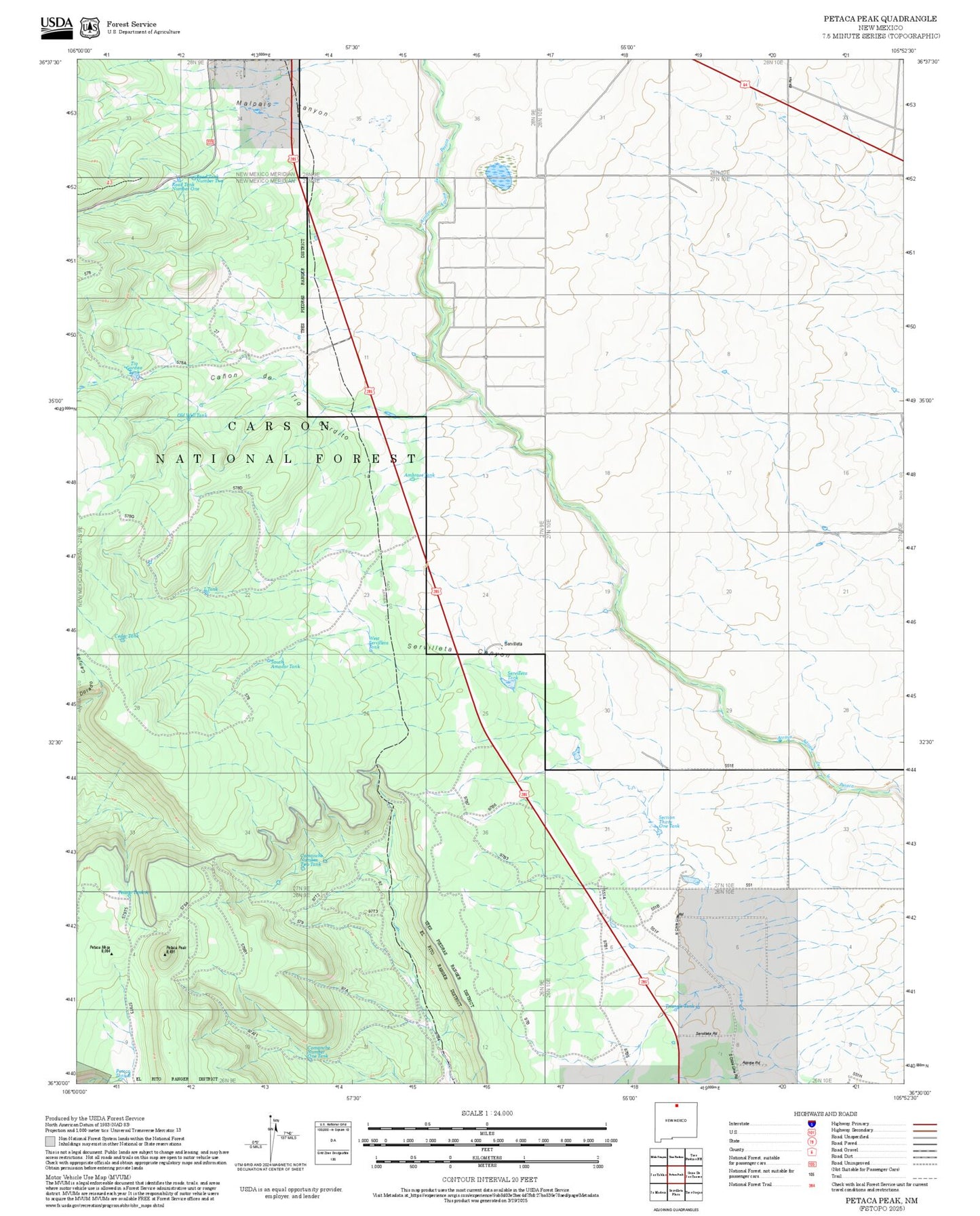 2025 Forest Service Topo Map of Petaca Peak New Mexico